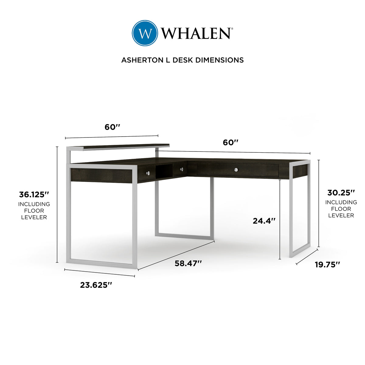 Whalen Asherton 60" W L-Shaped Computer Desk, Fawn Aged Oak