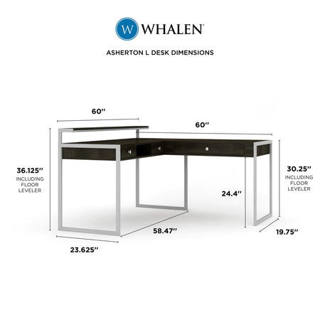 Whalen Asherton 60" W L-Shaped Computer Desk, Fawn Aged Oak