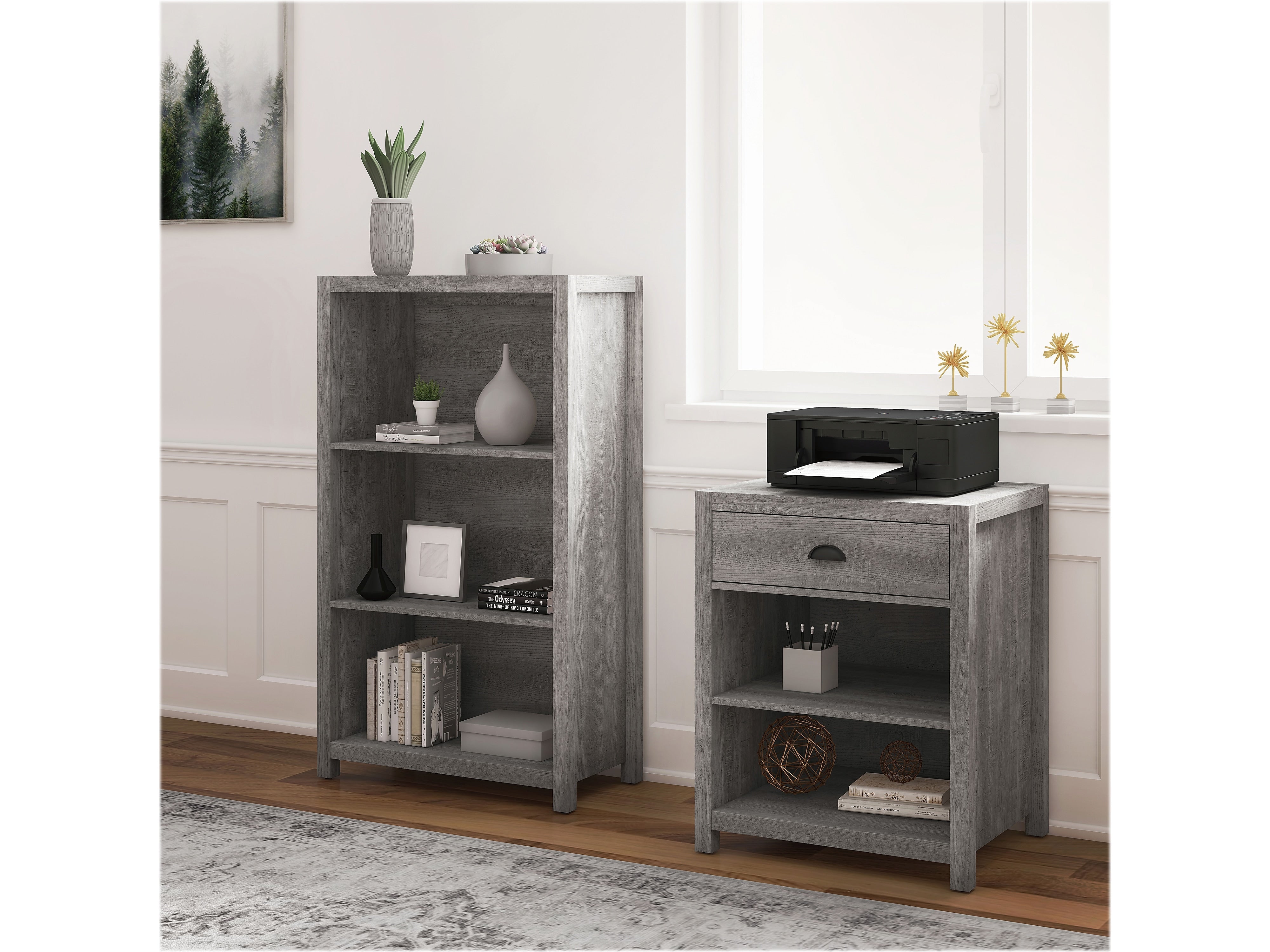 Whalen Fallbrook 3-Shelf 48"H Bookcase, Smoked Ash/Rustic Warm Gray