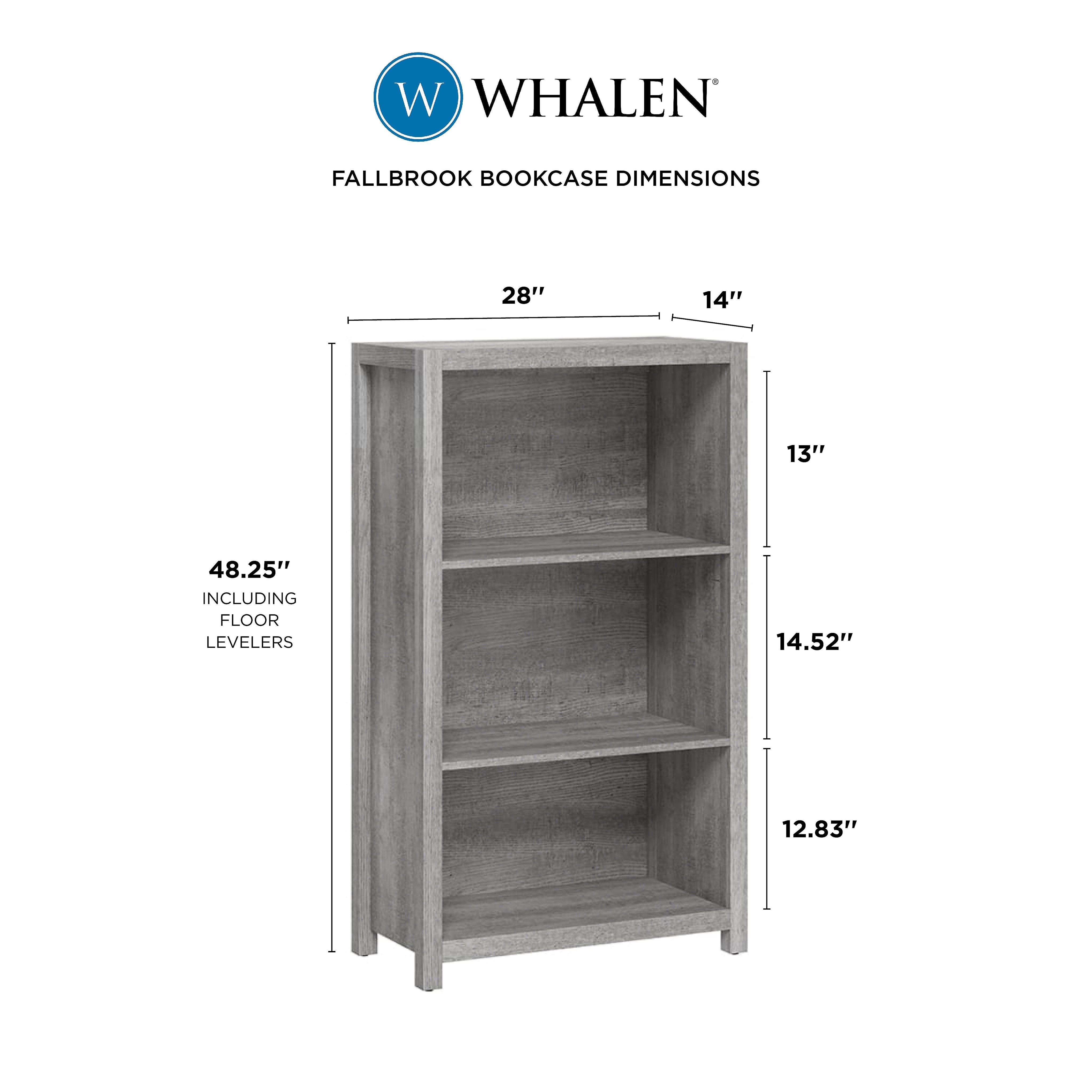 Whalen Fallbrook 3-Shelf 48"H Bookcase, Smoked Ash/Rustic Warm Gray