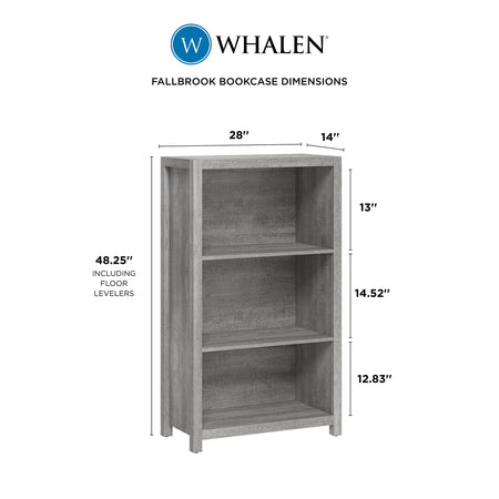 Whalen Fallbrook 3-Shelf 48"H Bookcase, Smoked Ash/Rustic Warm Gray