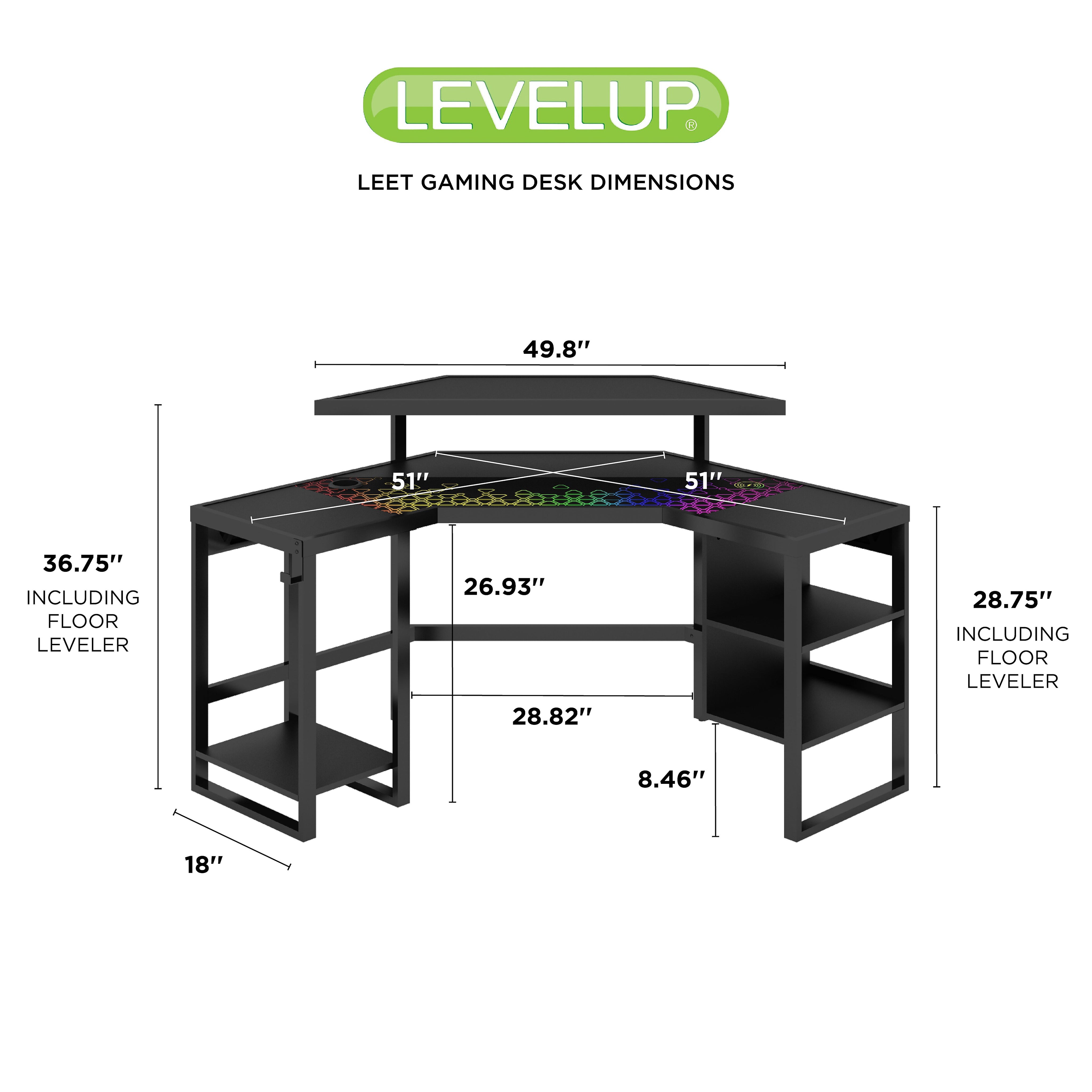 Whalen Leet LevelUp 53"W Corner Desk, Onyx