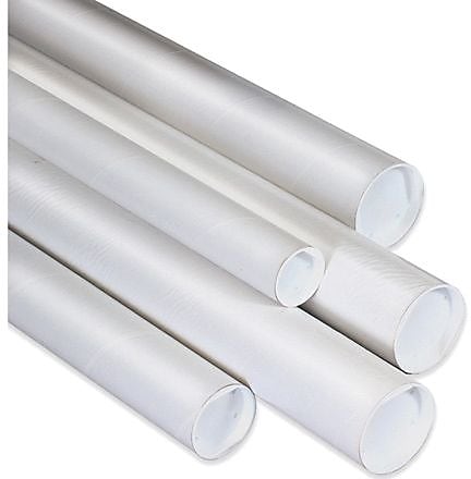 White Mailing Tubes with Cap, 1 1/2" x 16", 50/Case