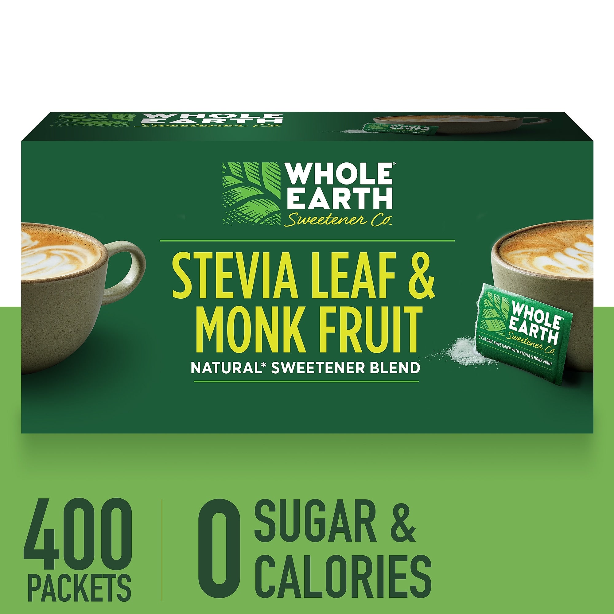 Whole Earth, Stevia Leaf and Monk Fruit Natural Sweetener Blend, 2-Gram Packets, 400/Carton