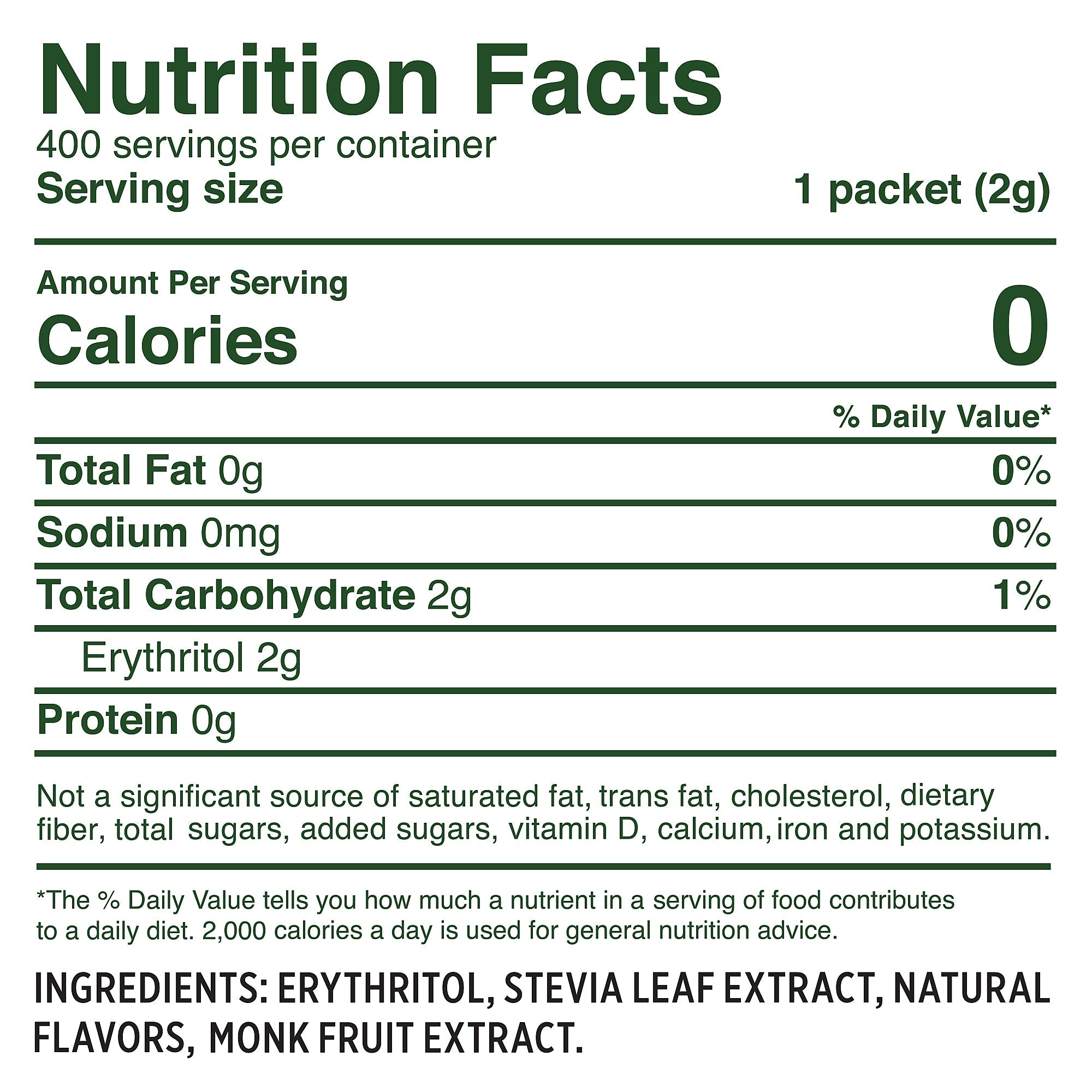 Whole Earth, Stevia Leaf and Monk Fruit Natural Sweetener Blend, 2-Gram Packets, 400/Carton