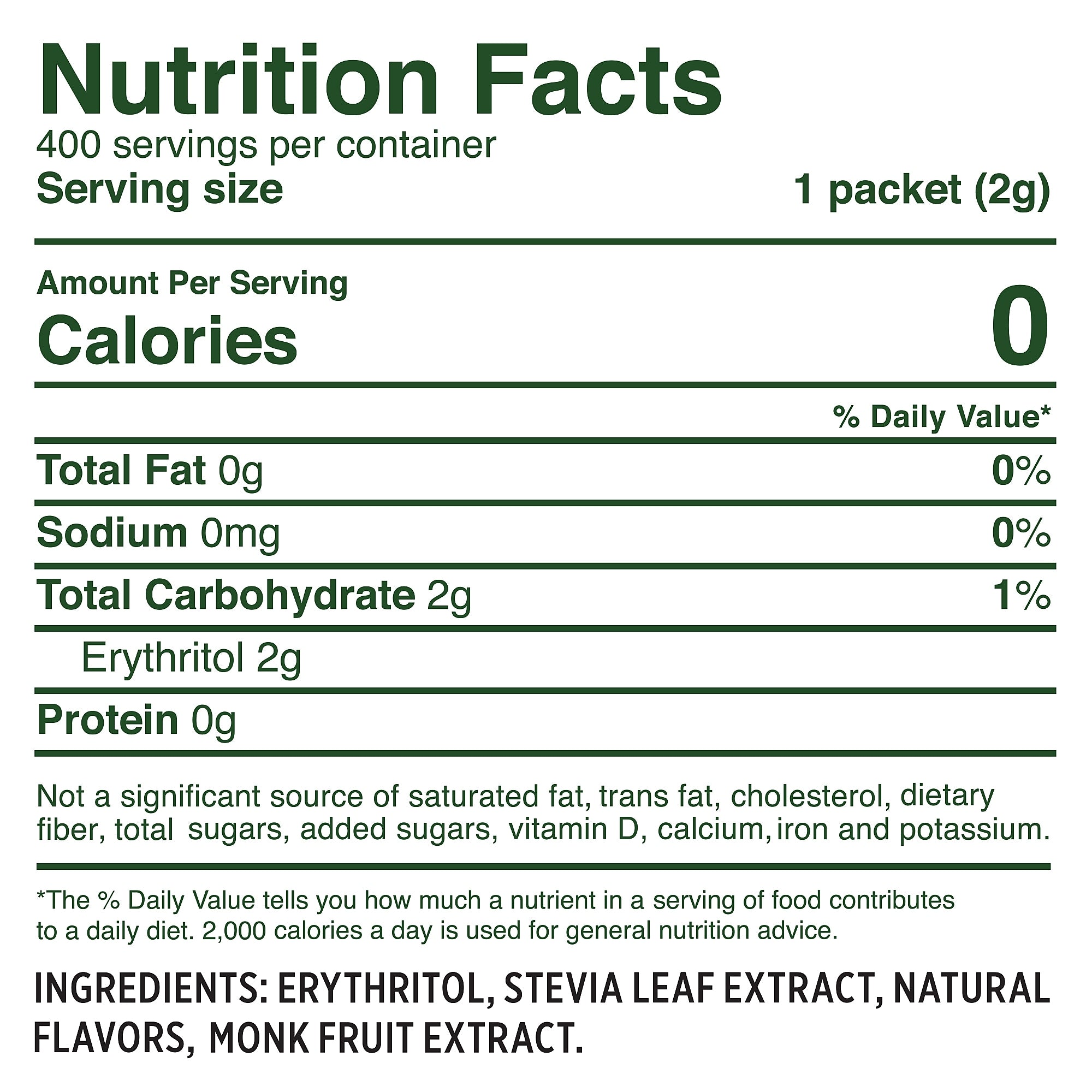 Whole Earth, Stevia Leaf and Monk Fruit Natural Sweetener Blend, 2-Gram Packets, 400/Carton