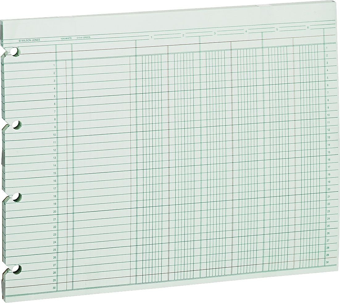 Wilson Jones Columnar Sheets, Ledger Paper, Ruled, 30 Lines, 6 Columns, Green Paper, 9 1/4
