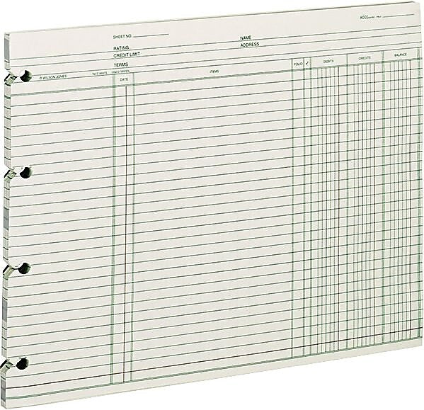 Wilson Jones Ledger Paper, Balance Ledger, 9 1/4" x 11 7/8", Green, 100 Sheets