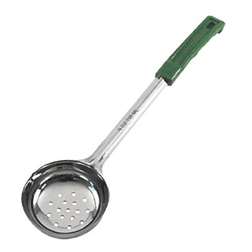 Winco 4 Oz. Green Perforated Portion Spoon, Stainless Steel