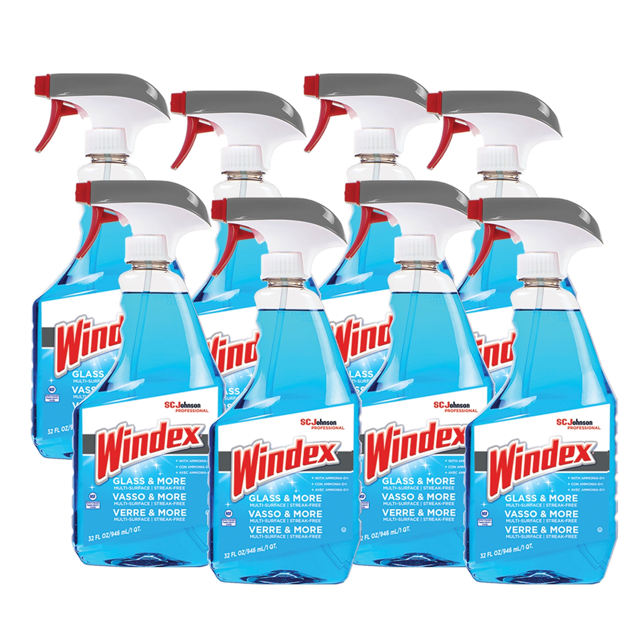 Windex Glass Cleaner with Ammonia-D Trigger Spray, 32 fl Oz., 8/Carton