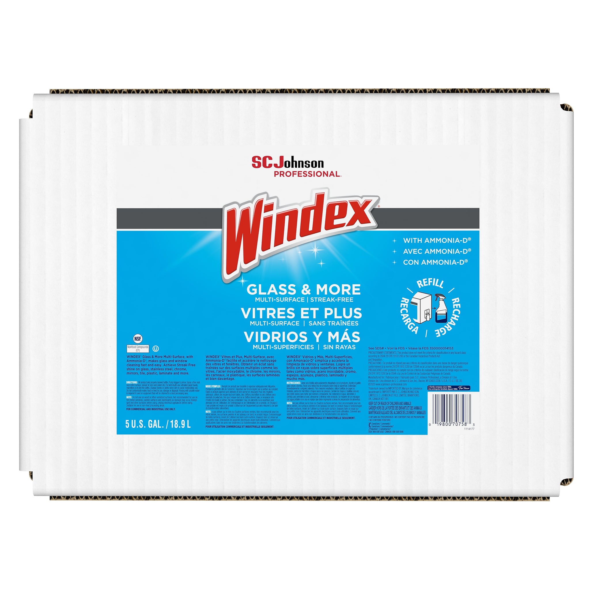 Windex Glass & More Cleaner with Ammonia-D, Unscented, 5 gal. Bag-in-Box Dispenser