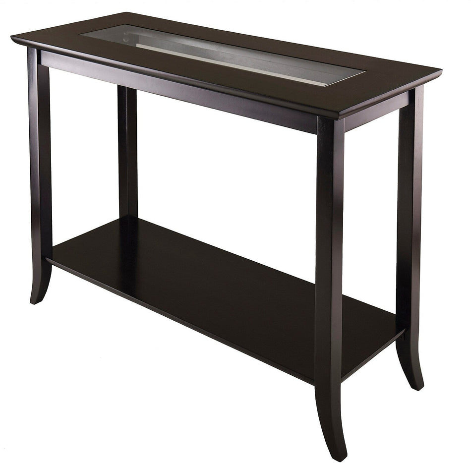 Winsome Genoa 29.92" x 40" x 16.34" Wood Console Table With Glass and Shelf, Dark Brown