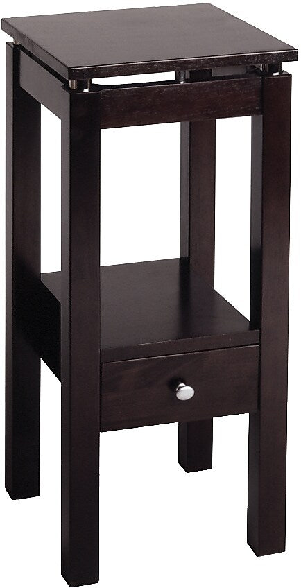 Winsome Linea 29.49" x 13.3" x 13.3" Composite Wood Phone Stand With Chrome Accent, Dark Brown