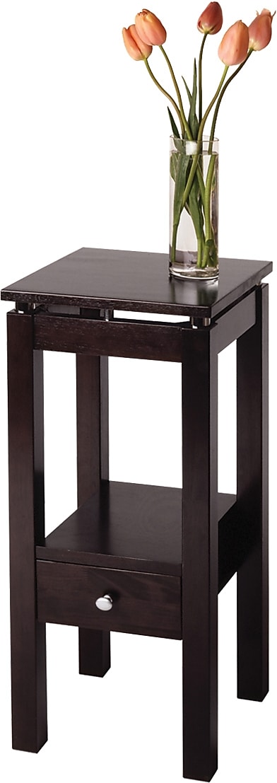 Winsome Linea 29.49" x 13.3" x 13.3" Composite Wood Phone Stand With Chrome Accent, Dark Brown