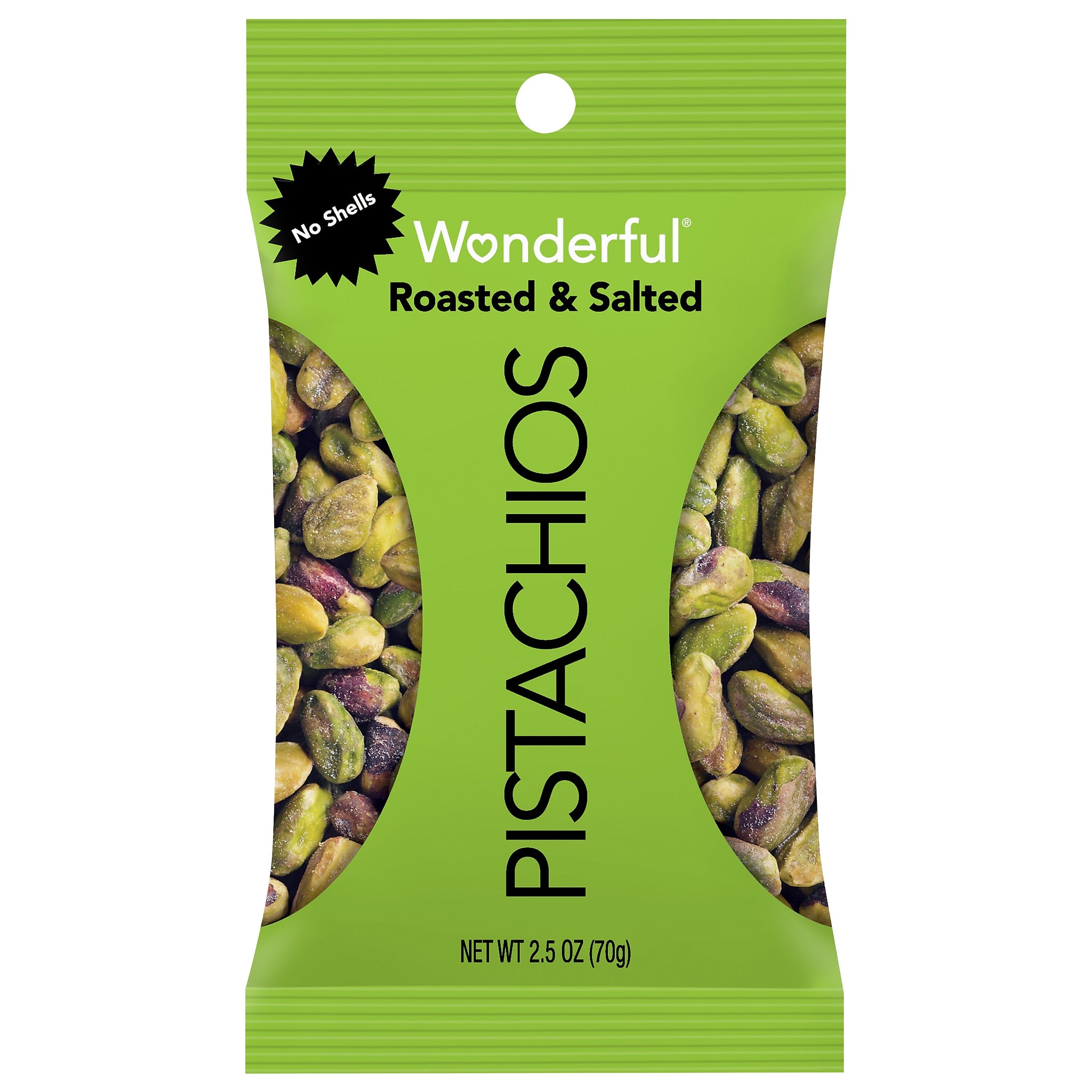 Wonderful Pistachios Roasted & Salted, No Shells, 2.5 oz., 8 Bags/Box