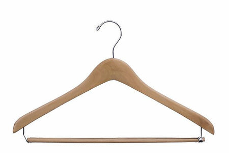 Wood Extra Thick Concave Suit Hanger, Chrome Hook, Natural Lacquered