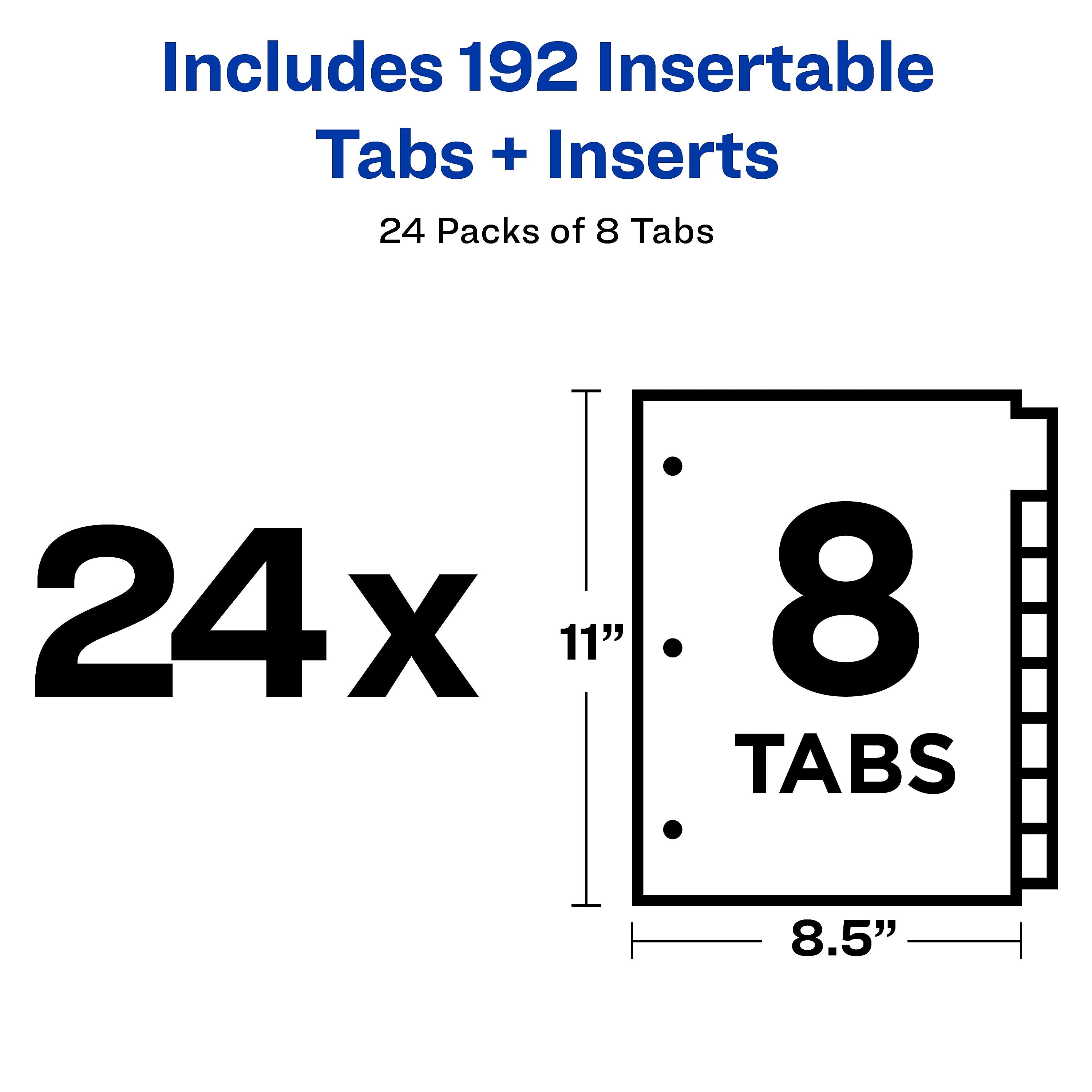 WorkSaver Insertable Tab Index Dividers, 8-Tab, 8-1/2 x 11, Clear, 24 Sets/Box