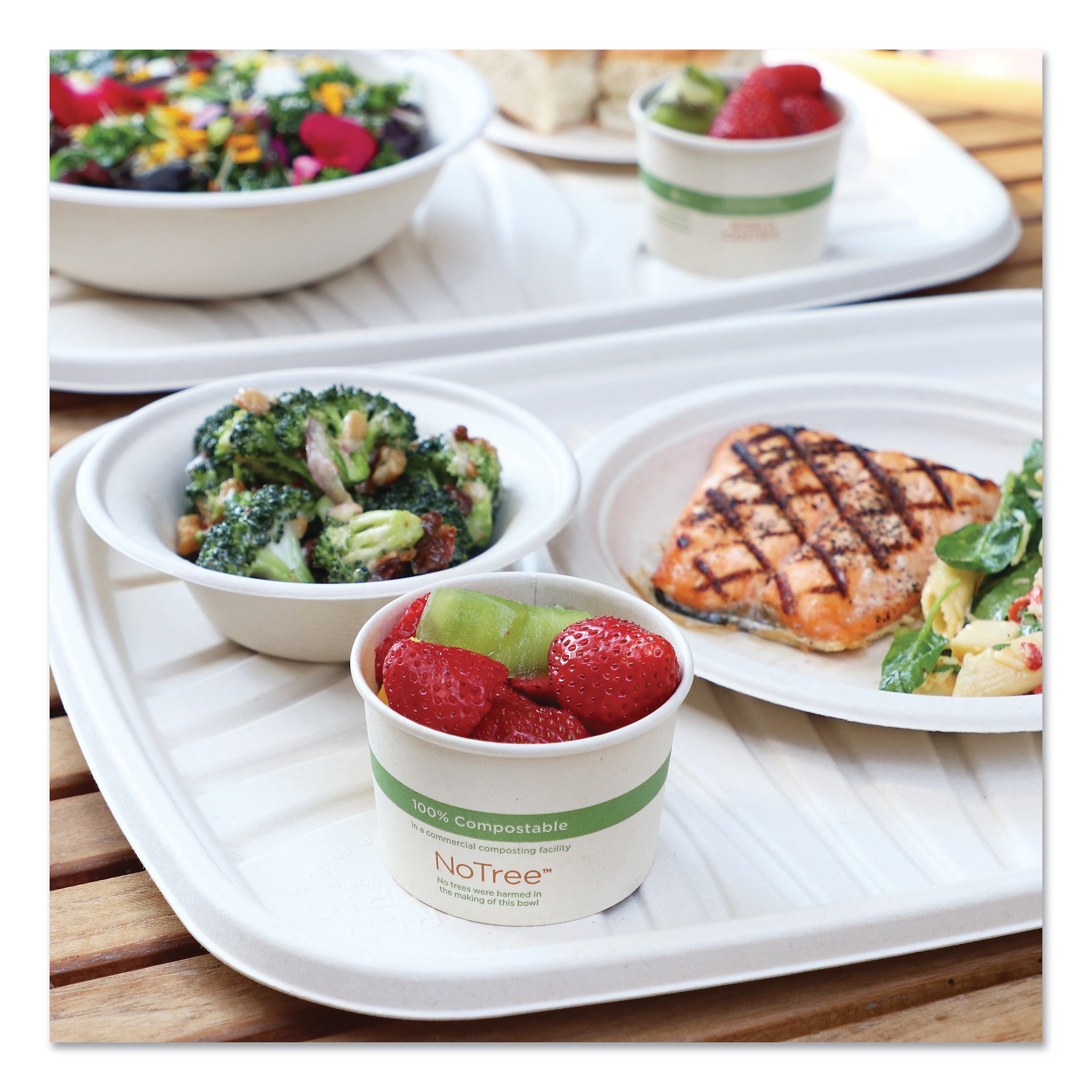 World Centric Fiber Trays, PLA Lined, PFAS Free, 1-Compartment, 18 x 14 x 1, Natural, 100/Carton