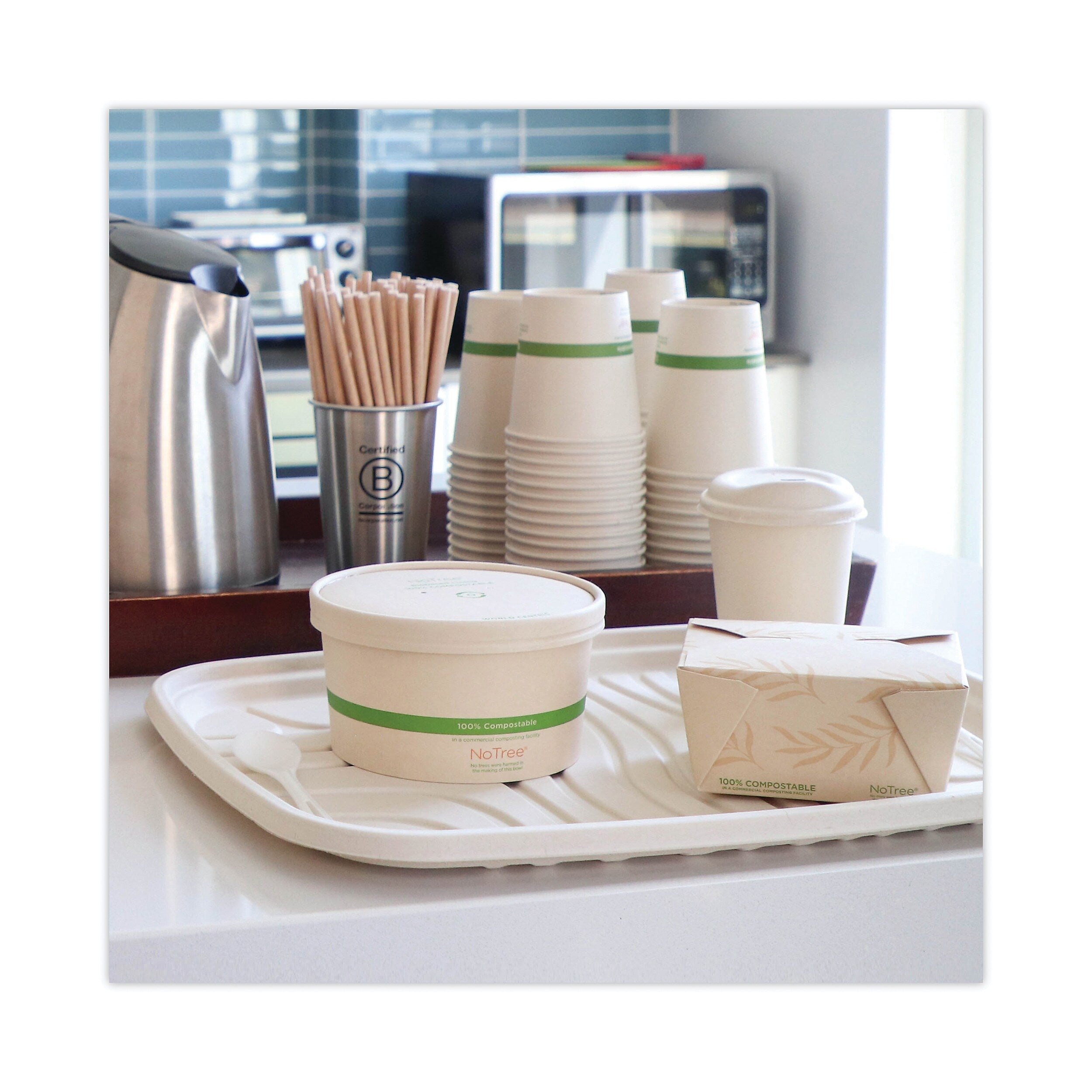 World Centric Fiber Trays, PLA Lined, PFAS Free, 1-Compartment, 18 x 14 x 1, Natural, 100/Carton