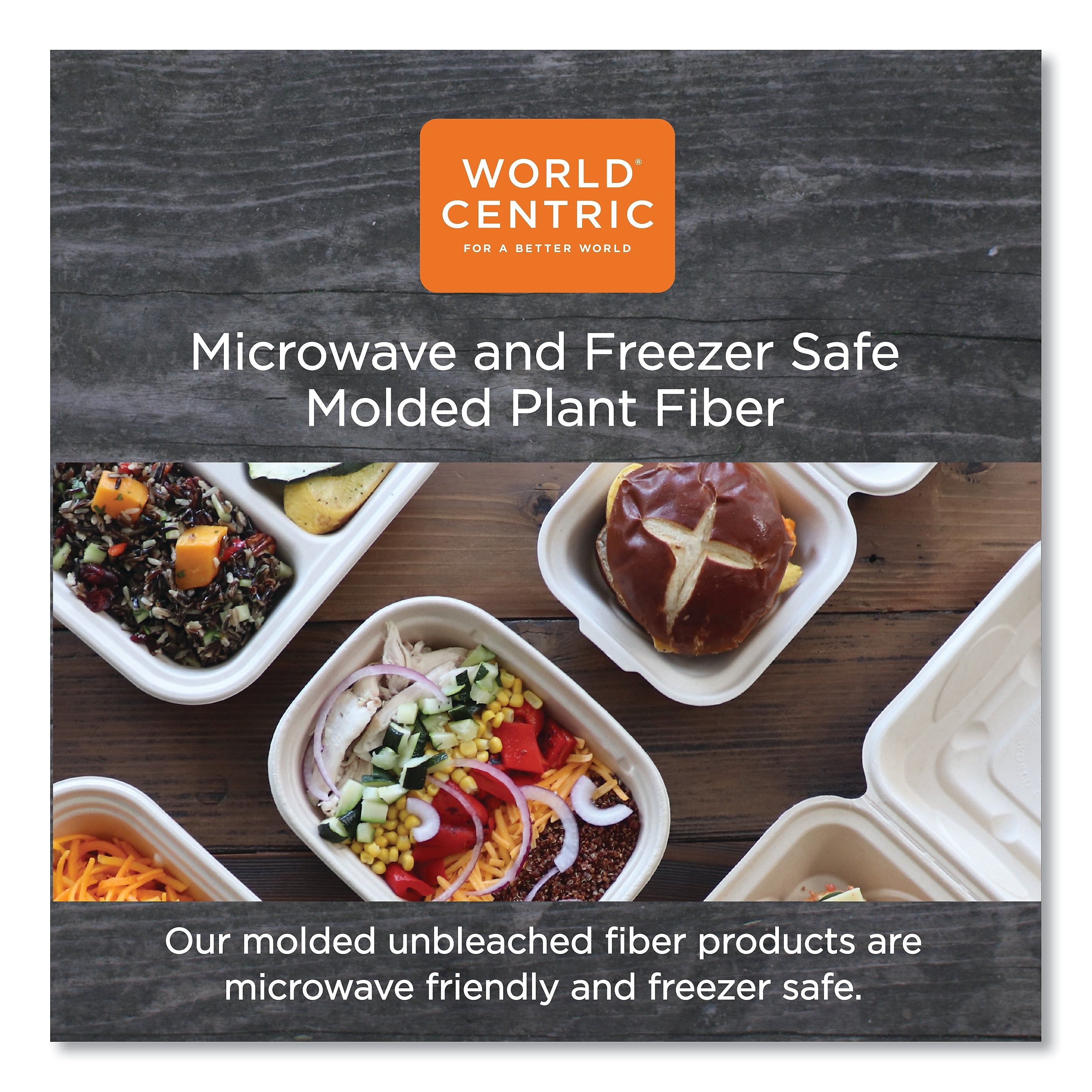 World Centric Fiber Trays, PLA Lined, PFAS Free, 1-Compartment, 18 x 14 x 1, Natural, 100/Carton