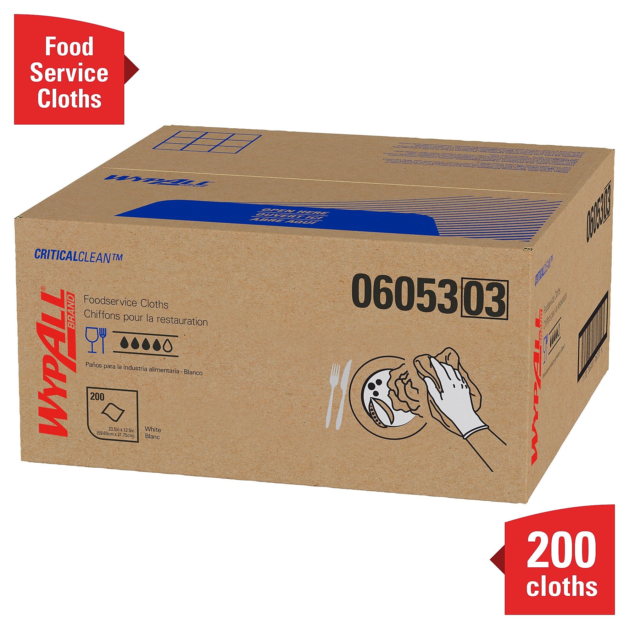 WypAll CriticalClean Foodservice Cloths, 12.5" x 23.5", White, 200 Sheets/Box