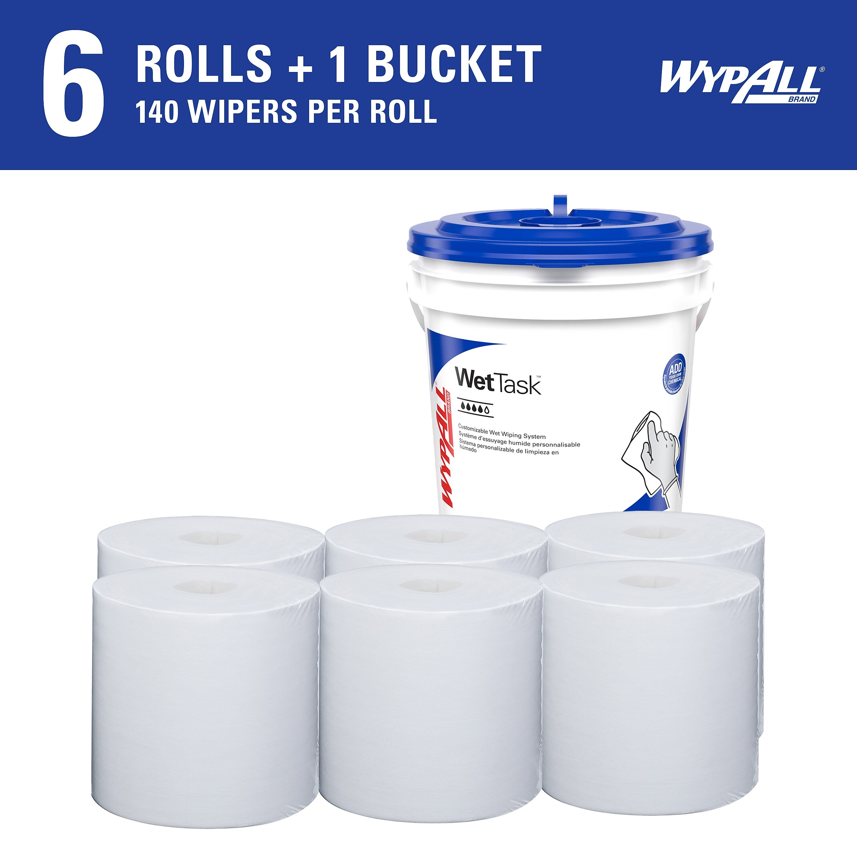 WypAll CriticalClean WetTask Wipers, Center-Pull, White, 140 Sheets/Roll, 6 Rolls/Case