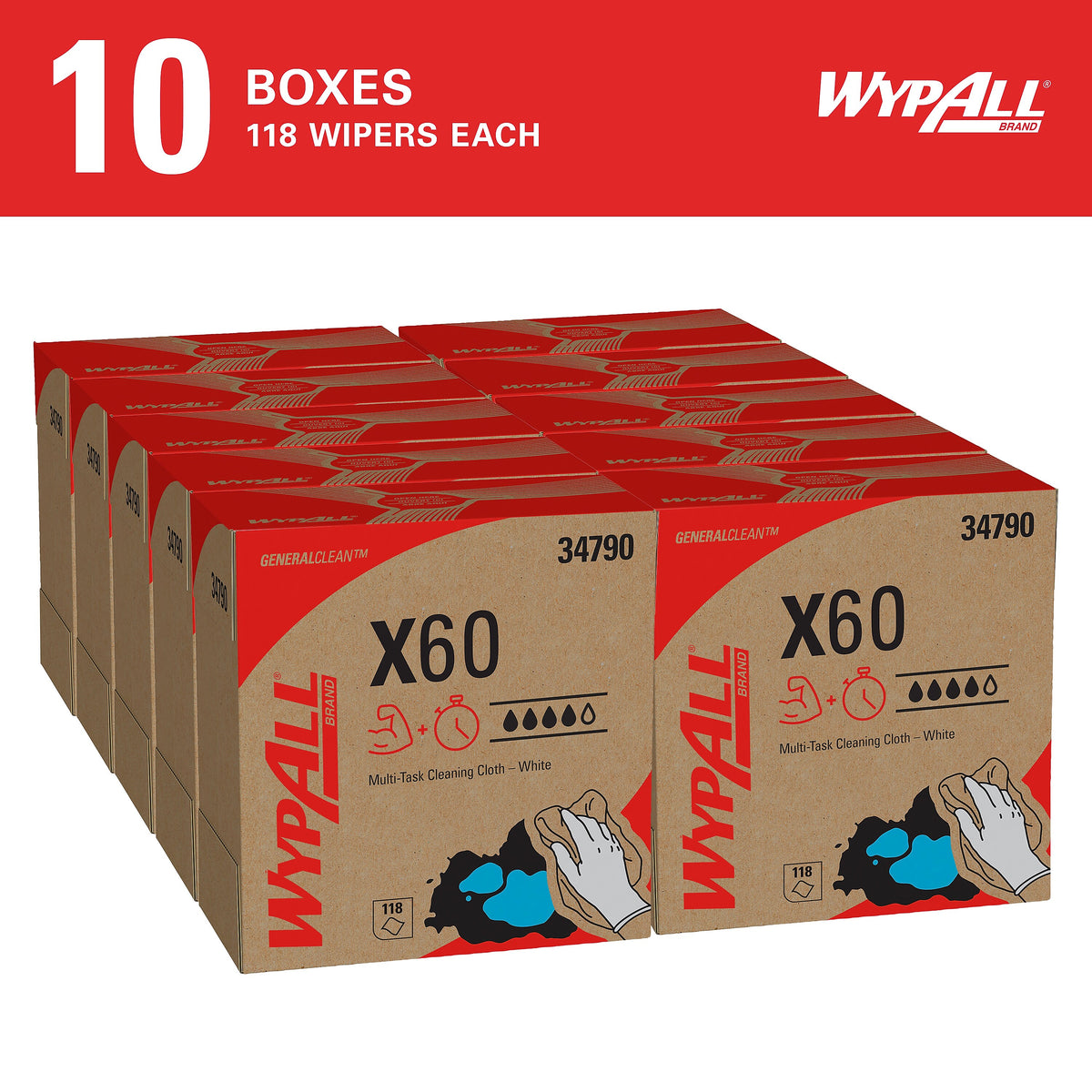 WypAll General Clean X60 Multi-Task Cleaning Wipers, White, 118 Sheets/Box, 10 Boxes/Carton