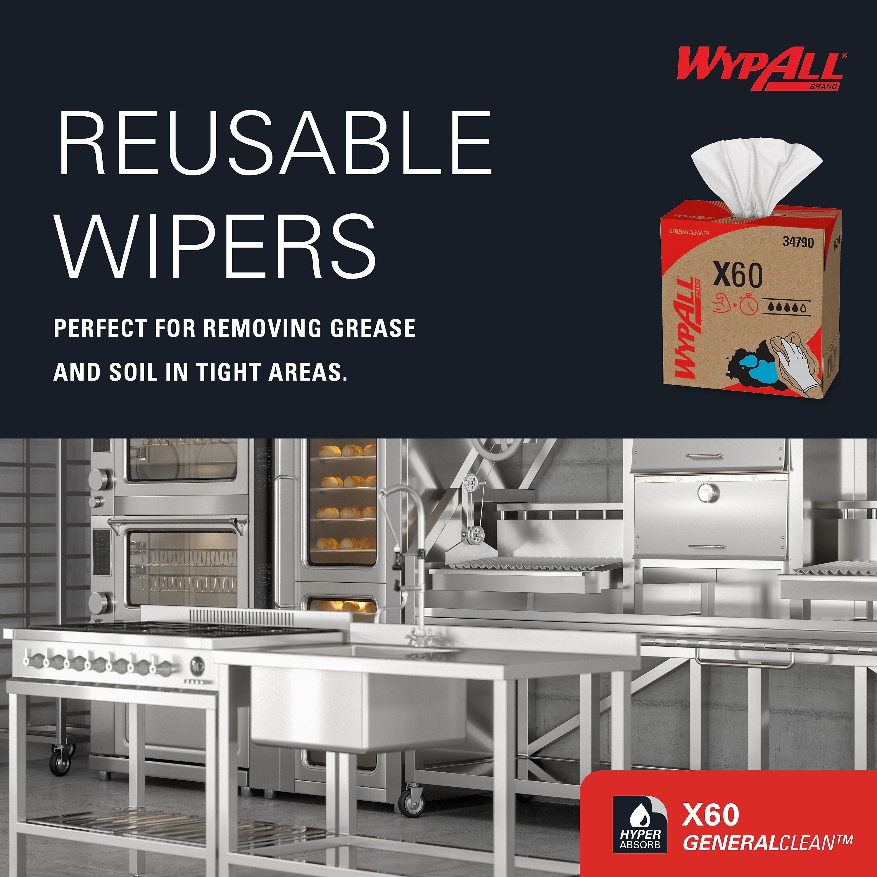 WypAll General Clean X60 Multi-Task Cleaning Wipers, White, 118 Sheets/Box, 10 Boxes/Carton