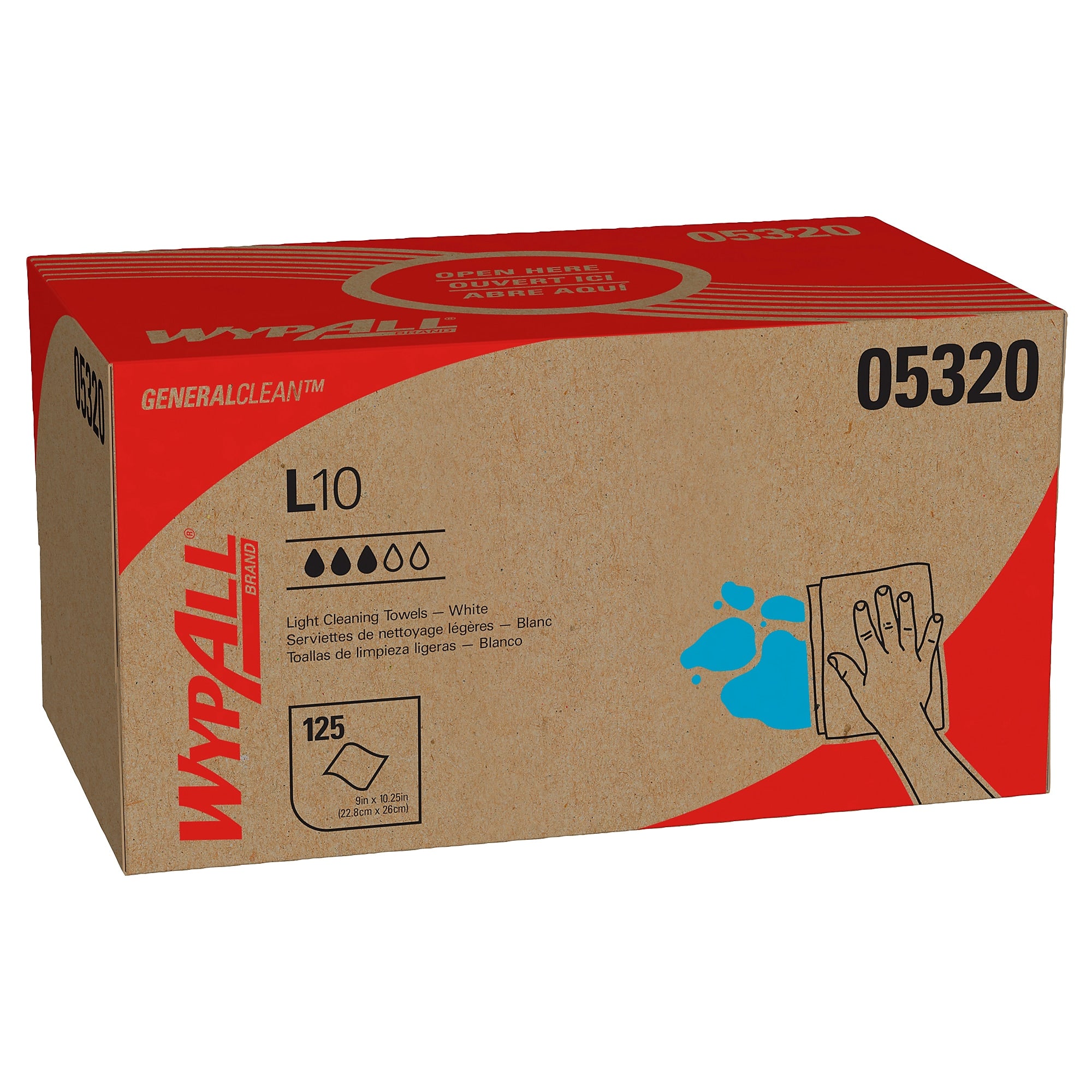WypAll GeneralClean L10 Light Cleaning Towels, White, 125/Box