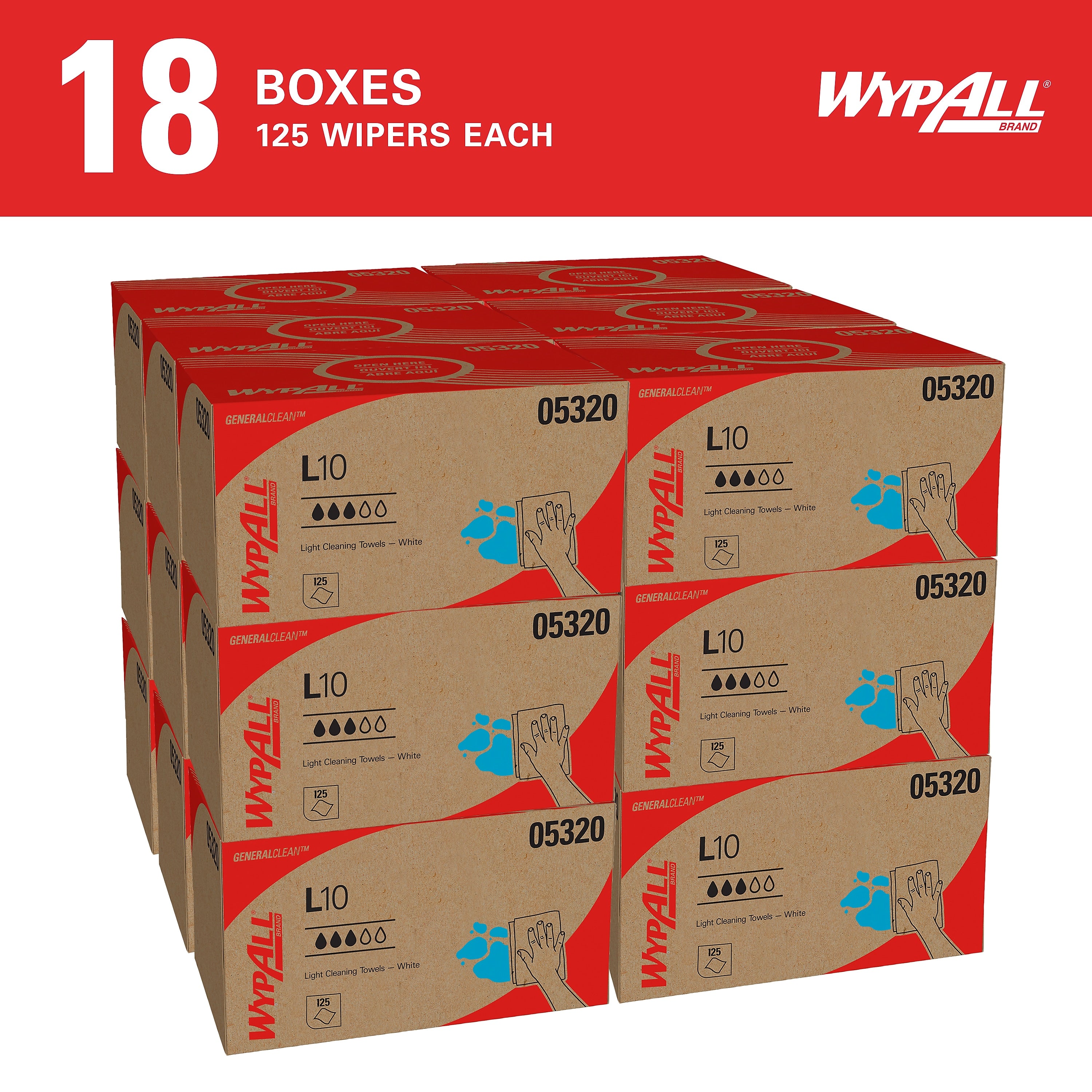 WypAll GeneralClean L10 Light Cleaning Towels, White, 125/Box