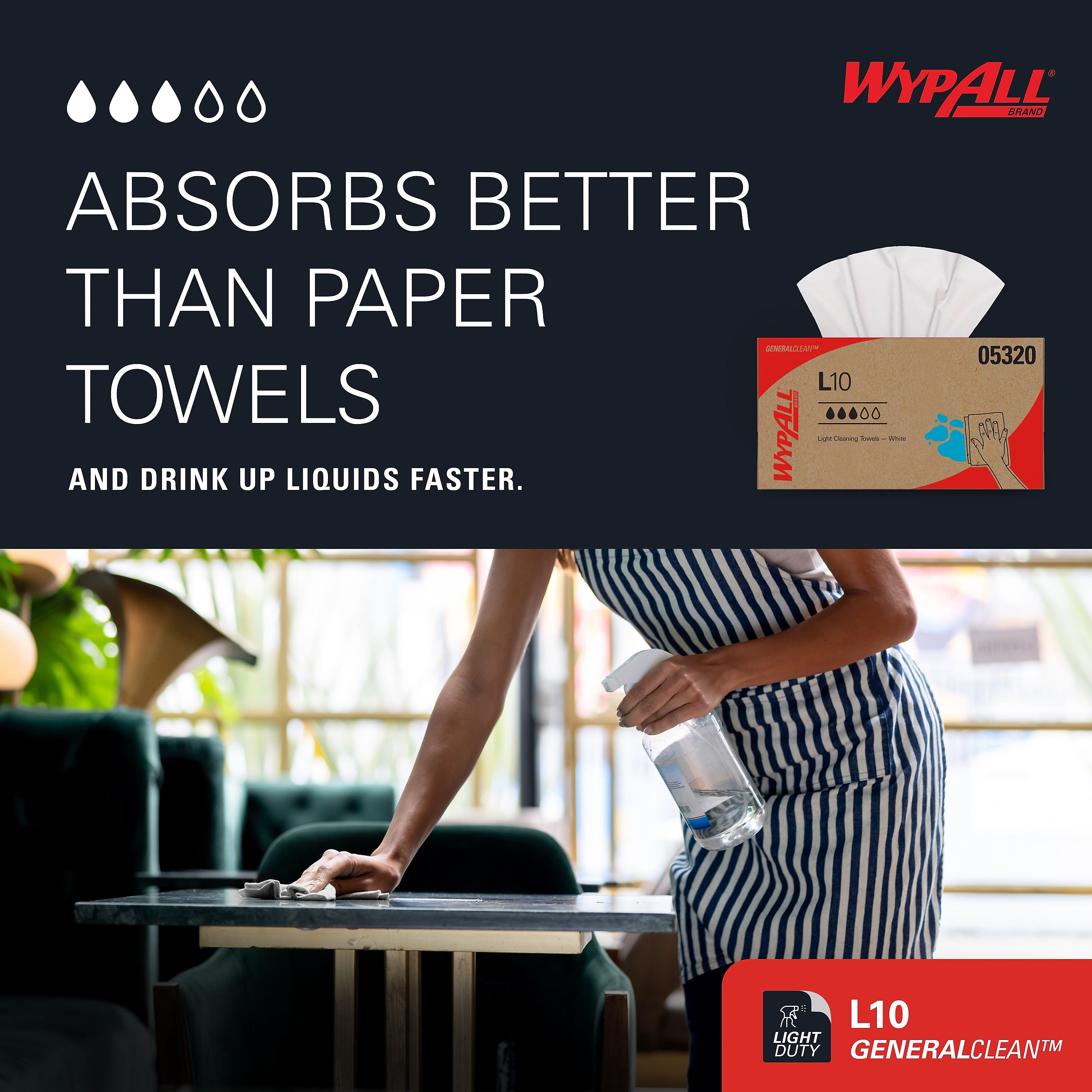 WypAll GeneralClean L10 Light Cleaning Towels, White, 125/Box