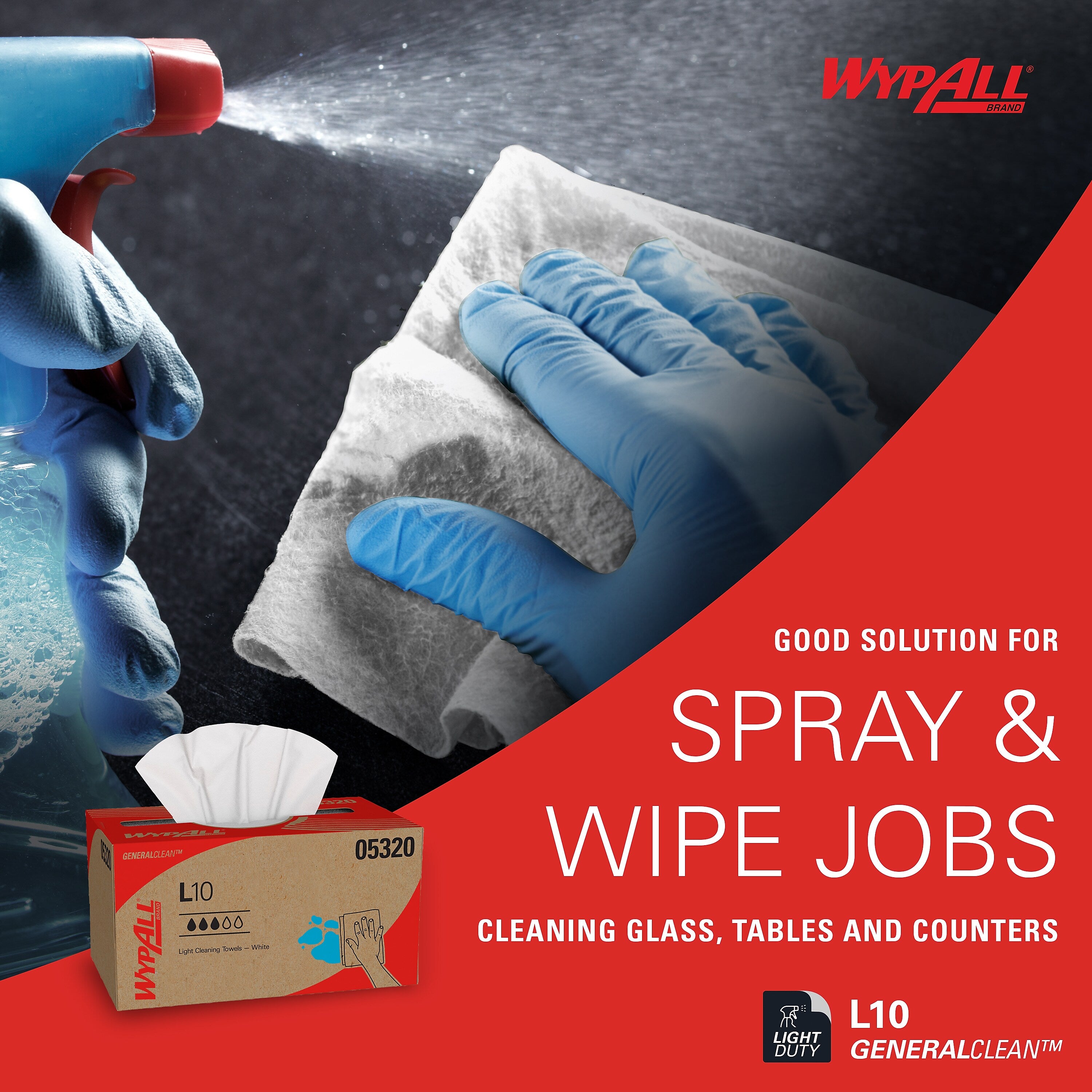 WypAll GeneralClean L10 Light Cleaning Towels, White, 125/Box