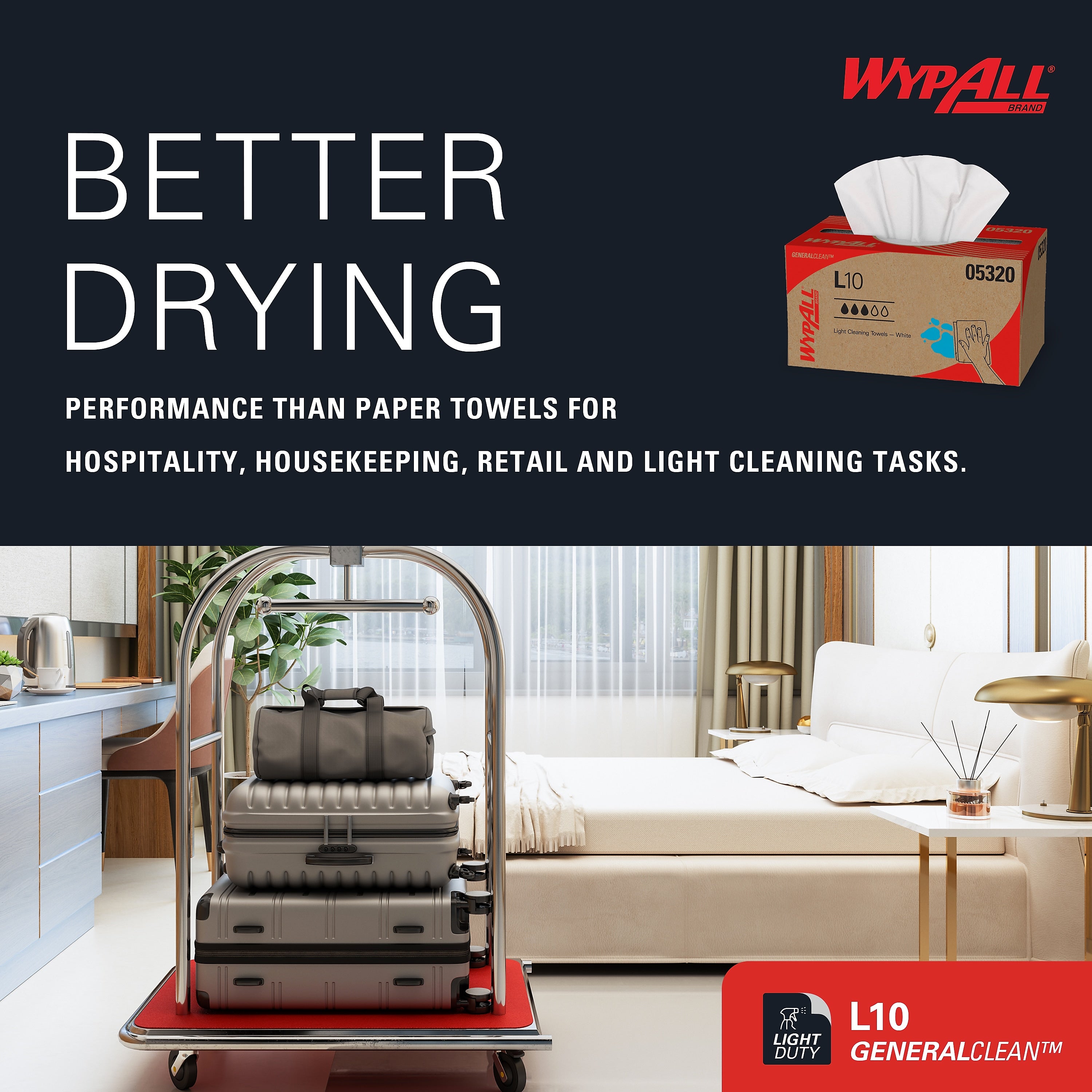 WypAll GeneralClean L10 Light Cleaning Towels, White, 125/Box