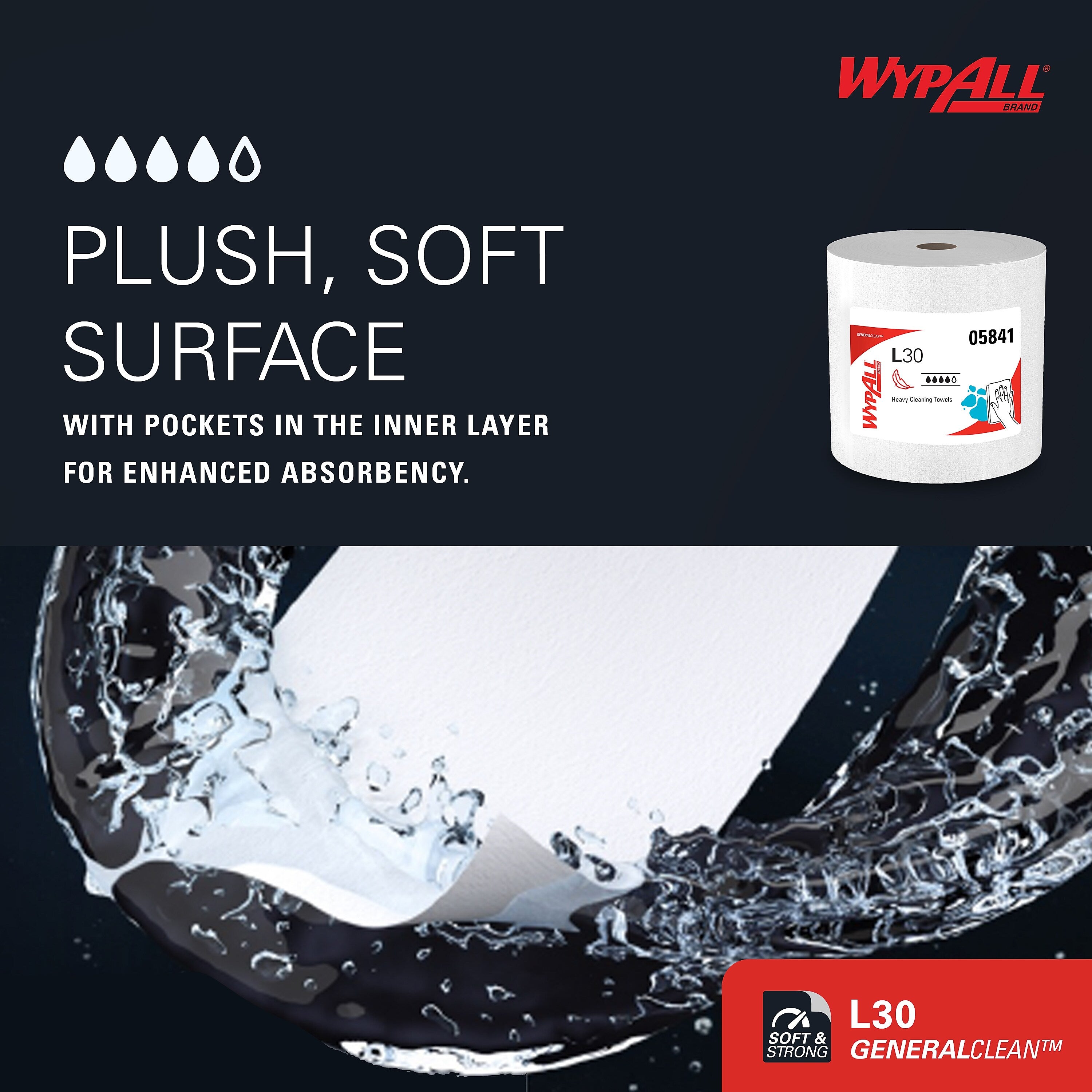 WypAll GeneralClean L30 Fabric Cleaning Wipers, 13.3