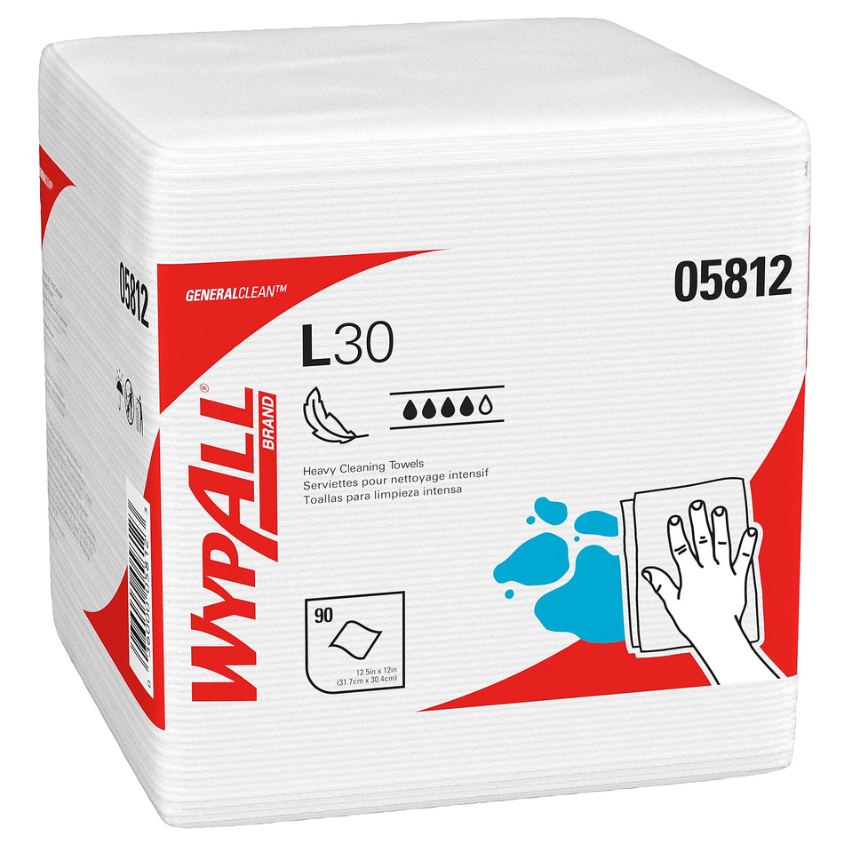 WypAll GeneralClean L30 Heavy Duty Cleaning Towels, White, 90 Sheets/Box, 12 Boxes/Carton