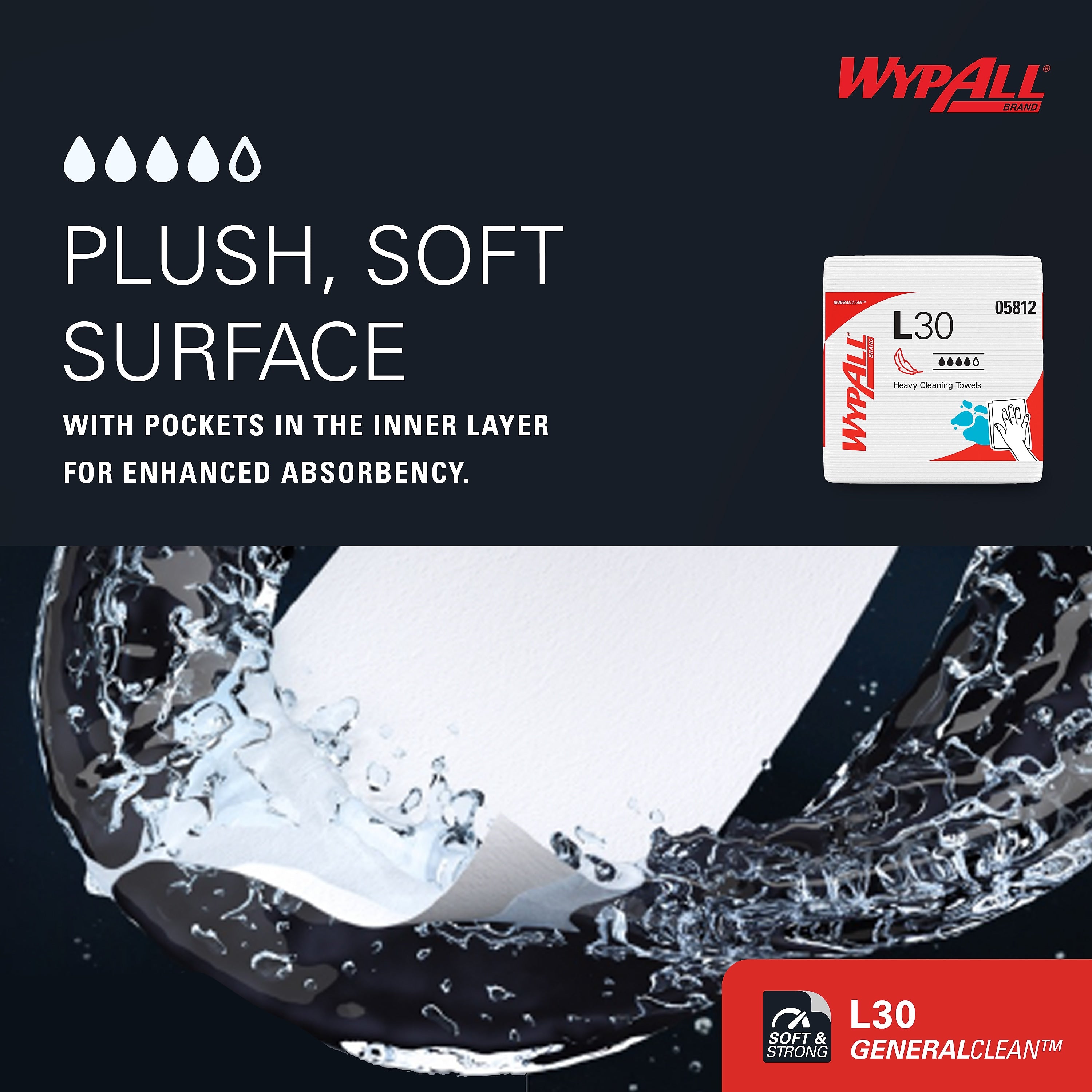 WypAll GeneralClean L30 Heavy Duty Cleaning Towels, White, 90 Sheets/Box, 12 Boxes/Carton