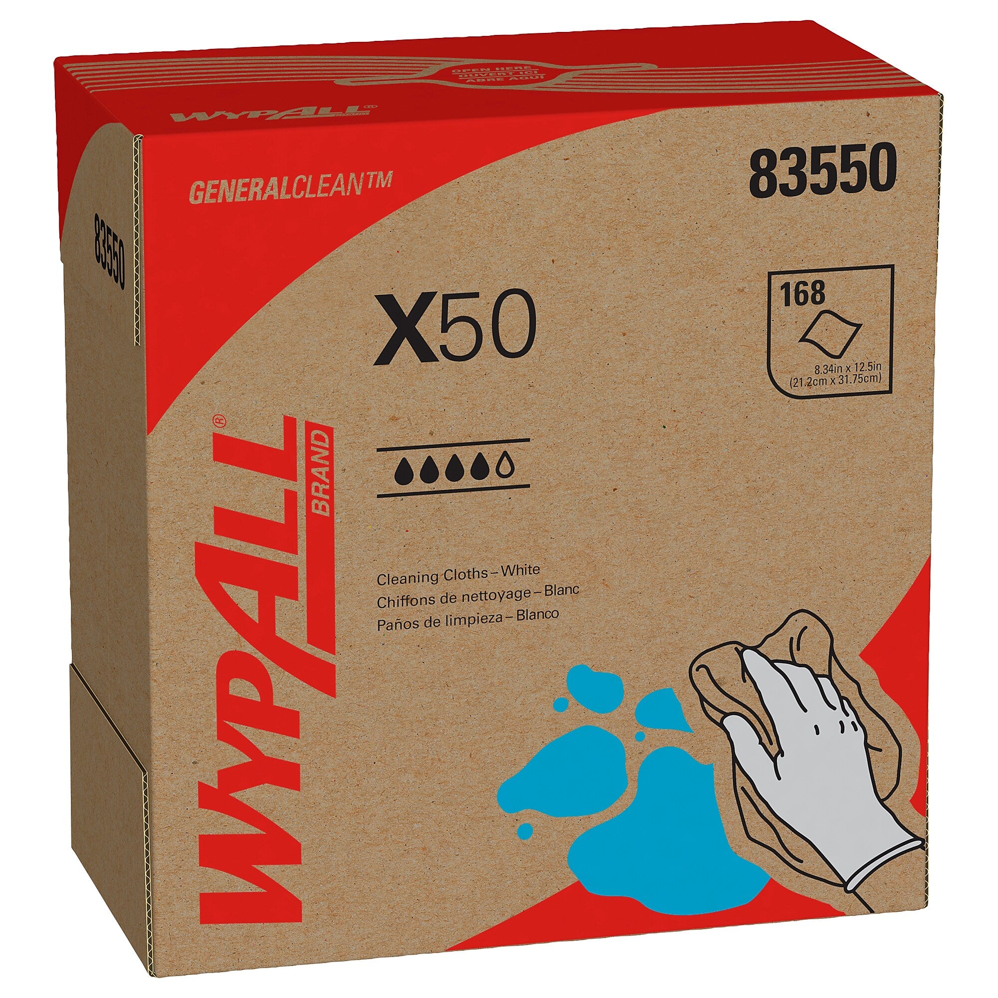 WypAll GeneralClean X50 Cloth Wipers, White, 168 wipers/Box, 10 Boxes/Carton