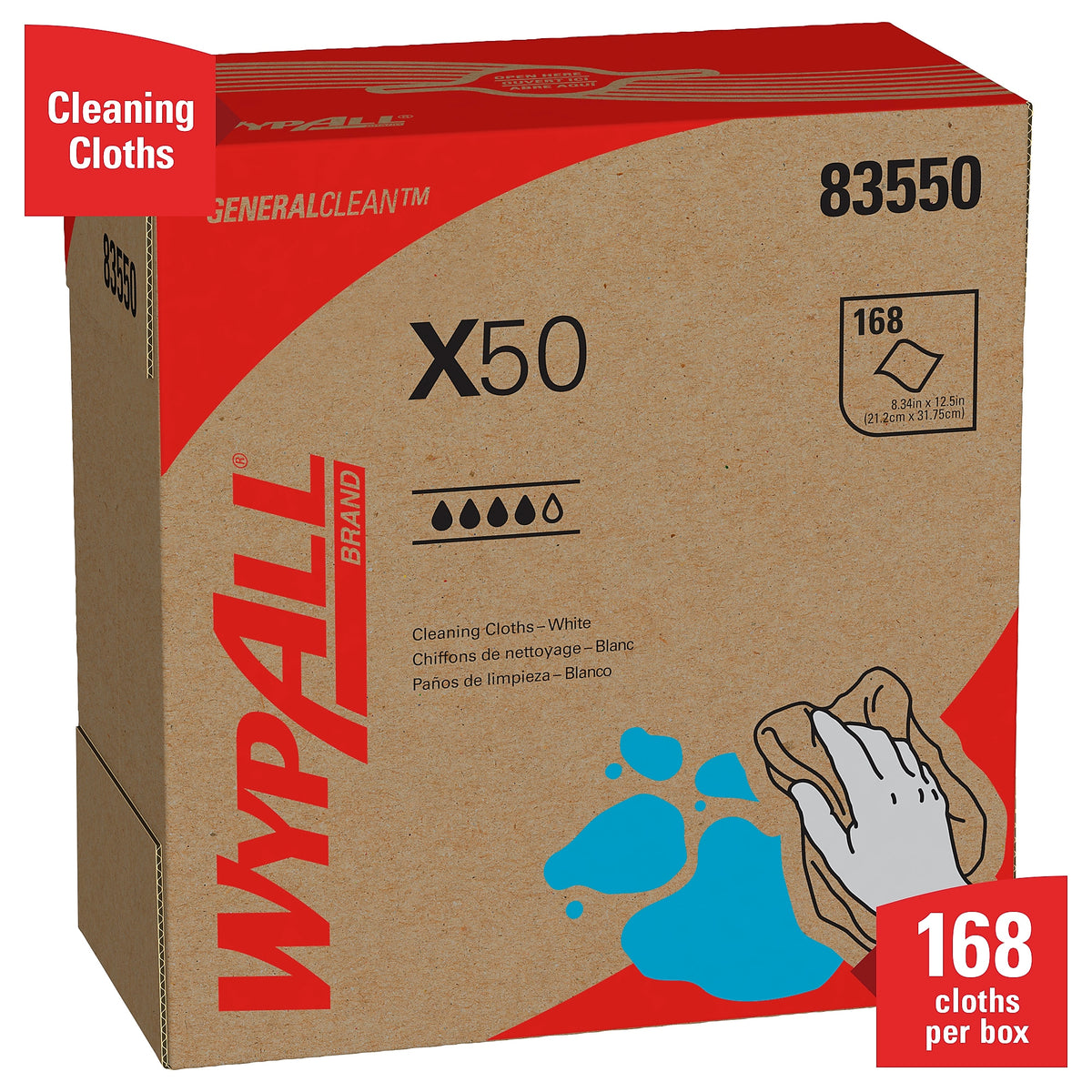 WypAll GeneralClean X50 Cloth Wipers, White, 168 wipers/Box, 10 Boxes/Carton