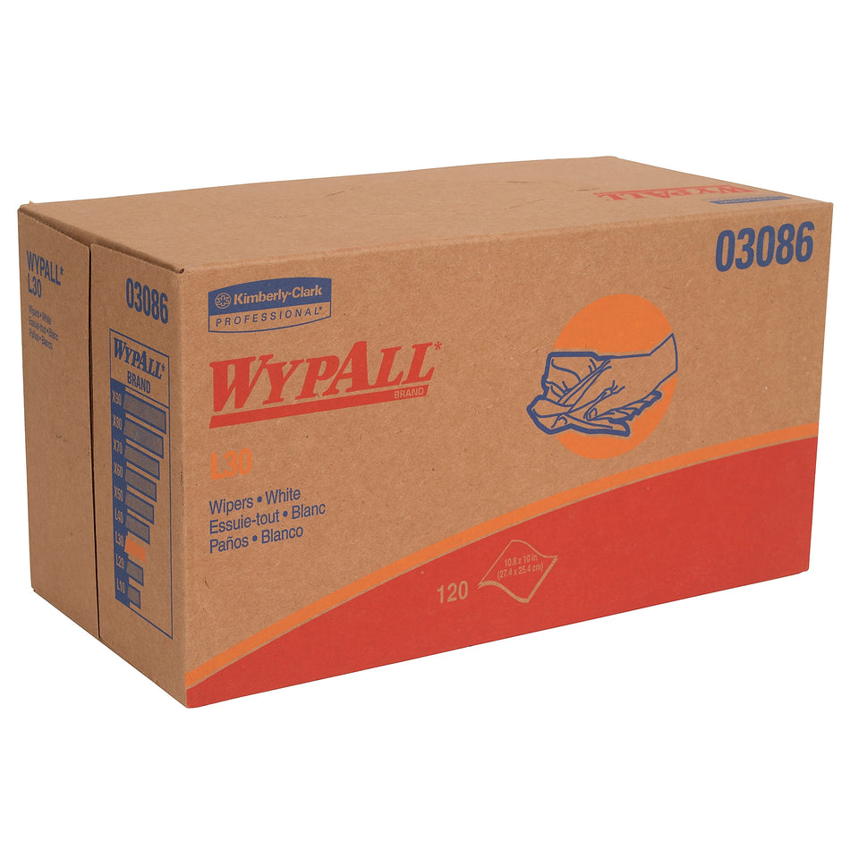 WypAll L30 Cellulose Cleaning Wipers, 10" x 9.8", White, 120 Wipers/Box, 10/Carton