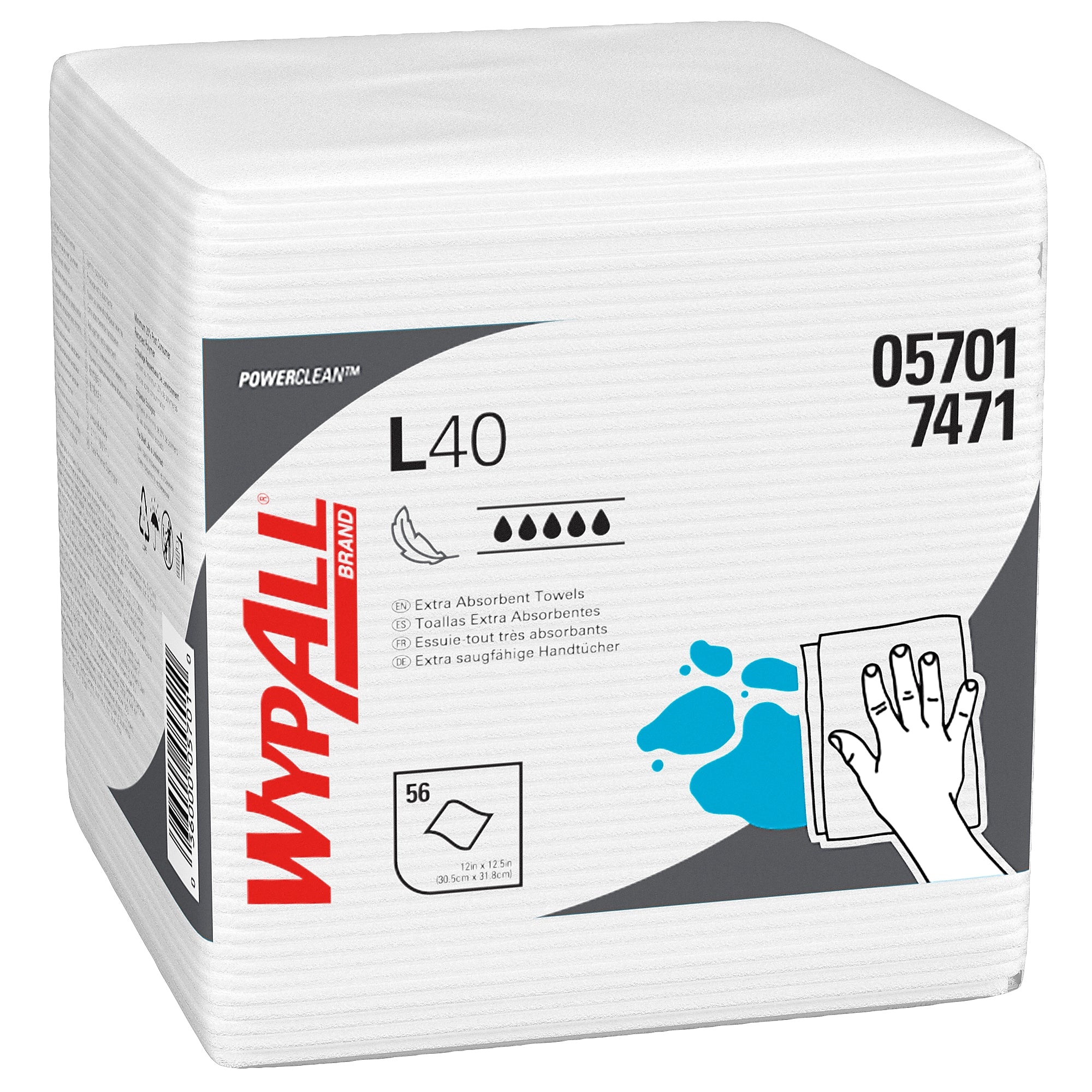 WypAll L40 Cellulose Wipers, White, 56 Wipes/Pack, 18 Packs/Carton