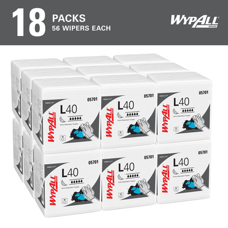 WypAll L40 Cellulose Wipers, White, 56 Wipes/Pack, 18 Packs/Carton