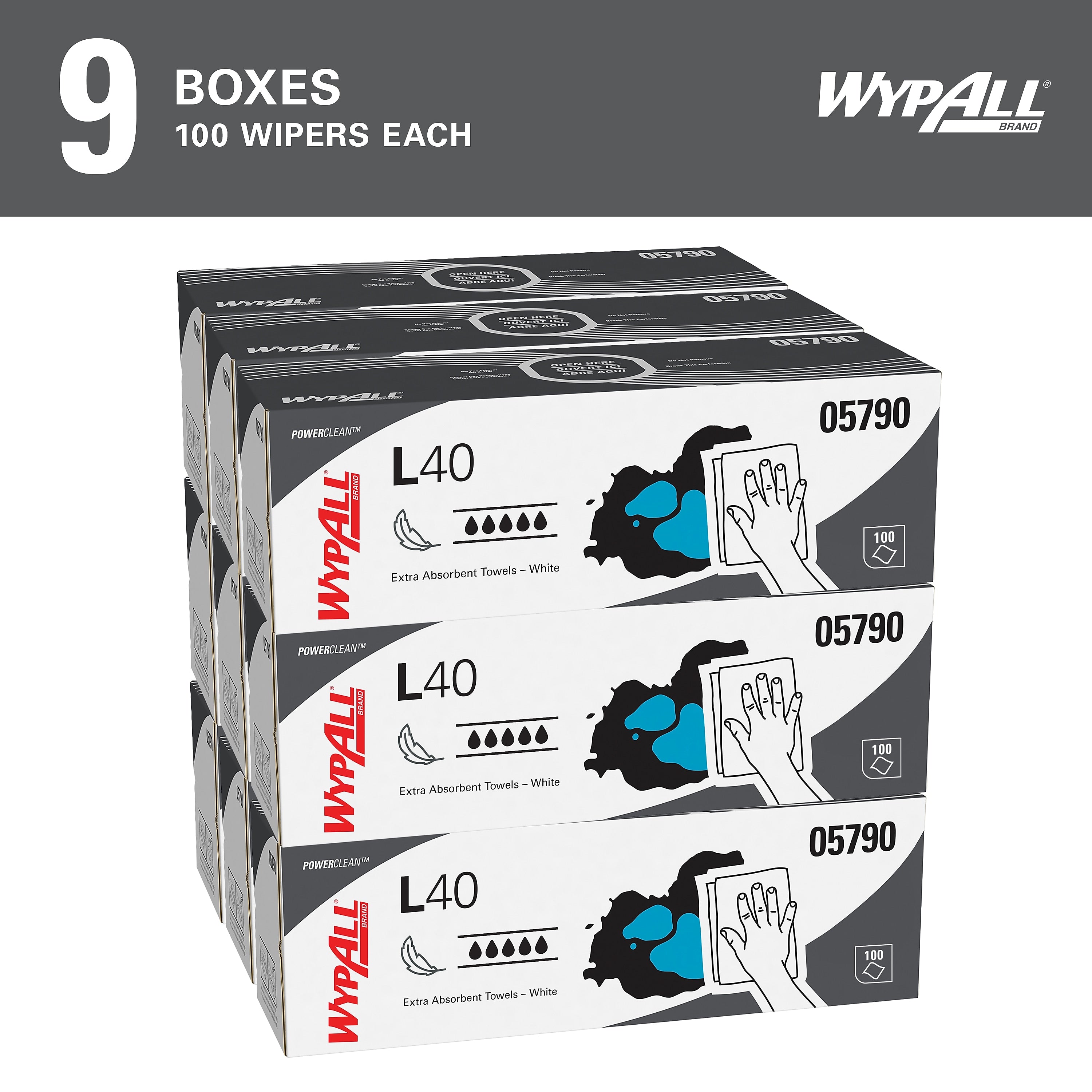 WypAll PowerClean L40 Extra Absorbent Towels, White, 100 Wipes/box, 9 Boxes/Carton