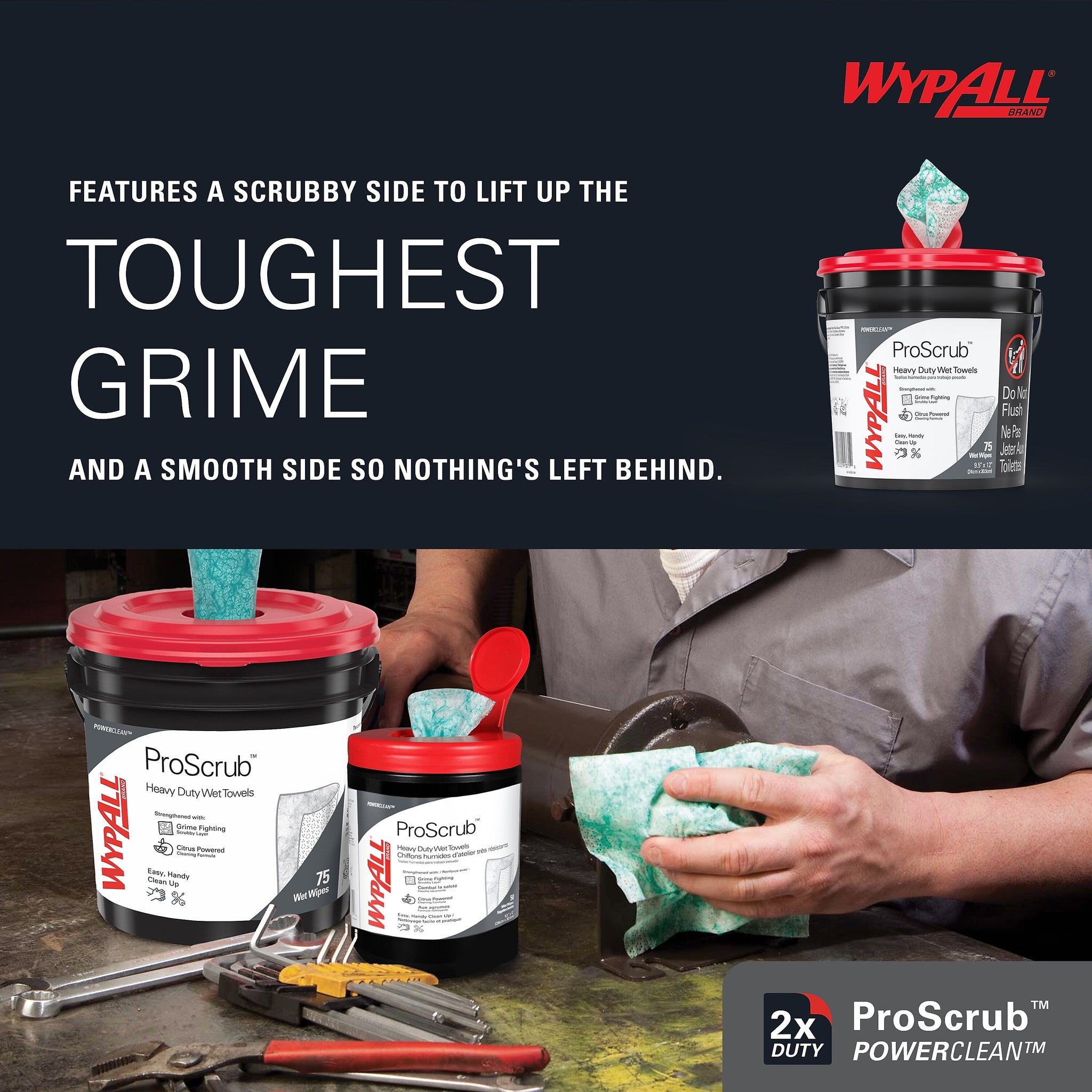 WypAll PowerClean ProScrub Fabric Cleaning Wipers, 12