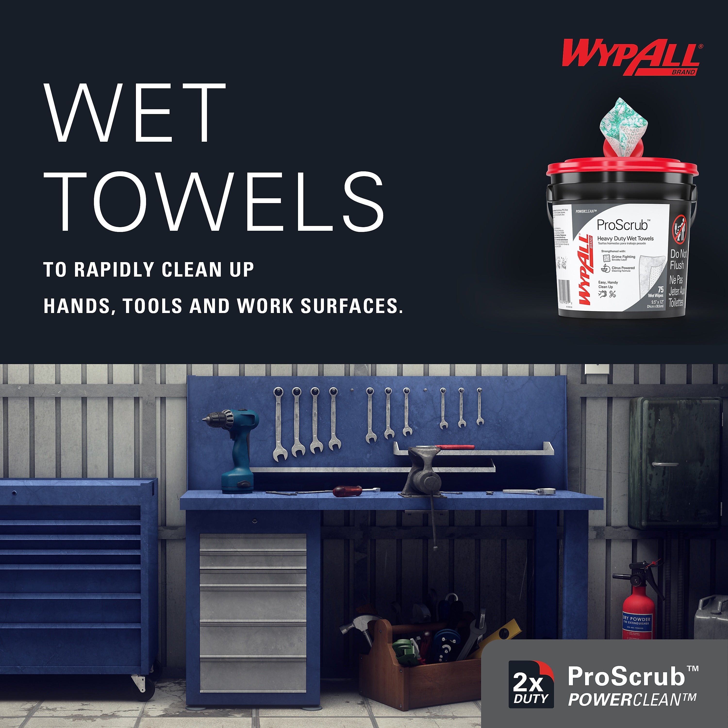 WypAll PowerClean ProScrub Fabric Cleaning Wipers, 12