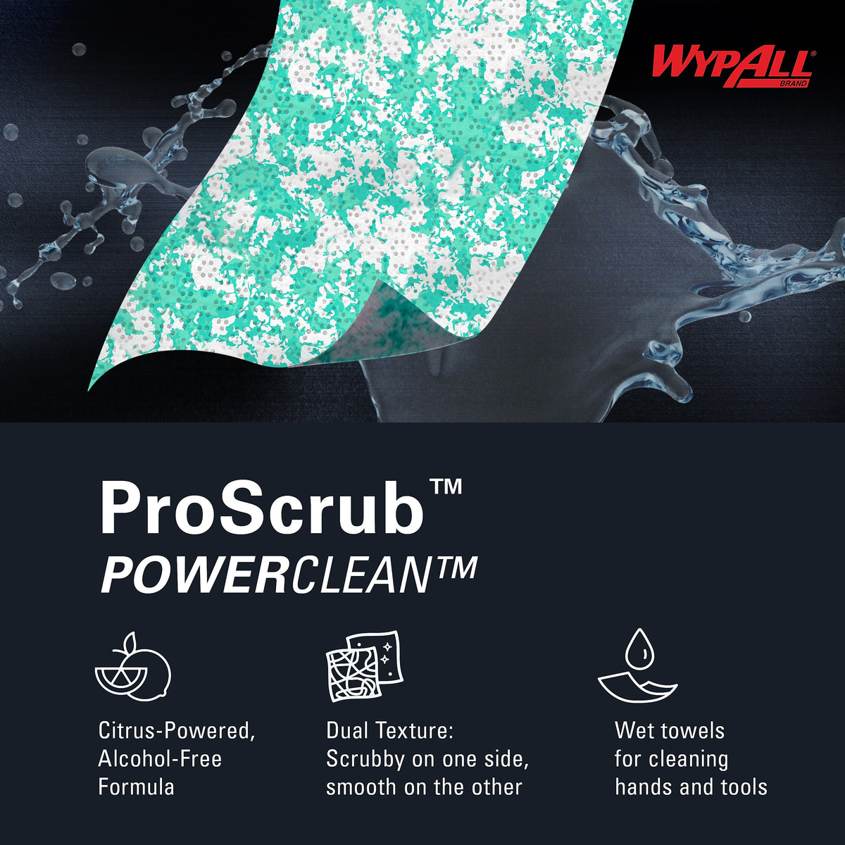 WypAll PowerClean ProScrub Fabric Cleaning Wipers, 12" x 9.5", Green, 75 Wipers/Box, 6/Carton