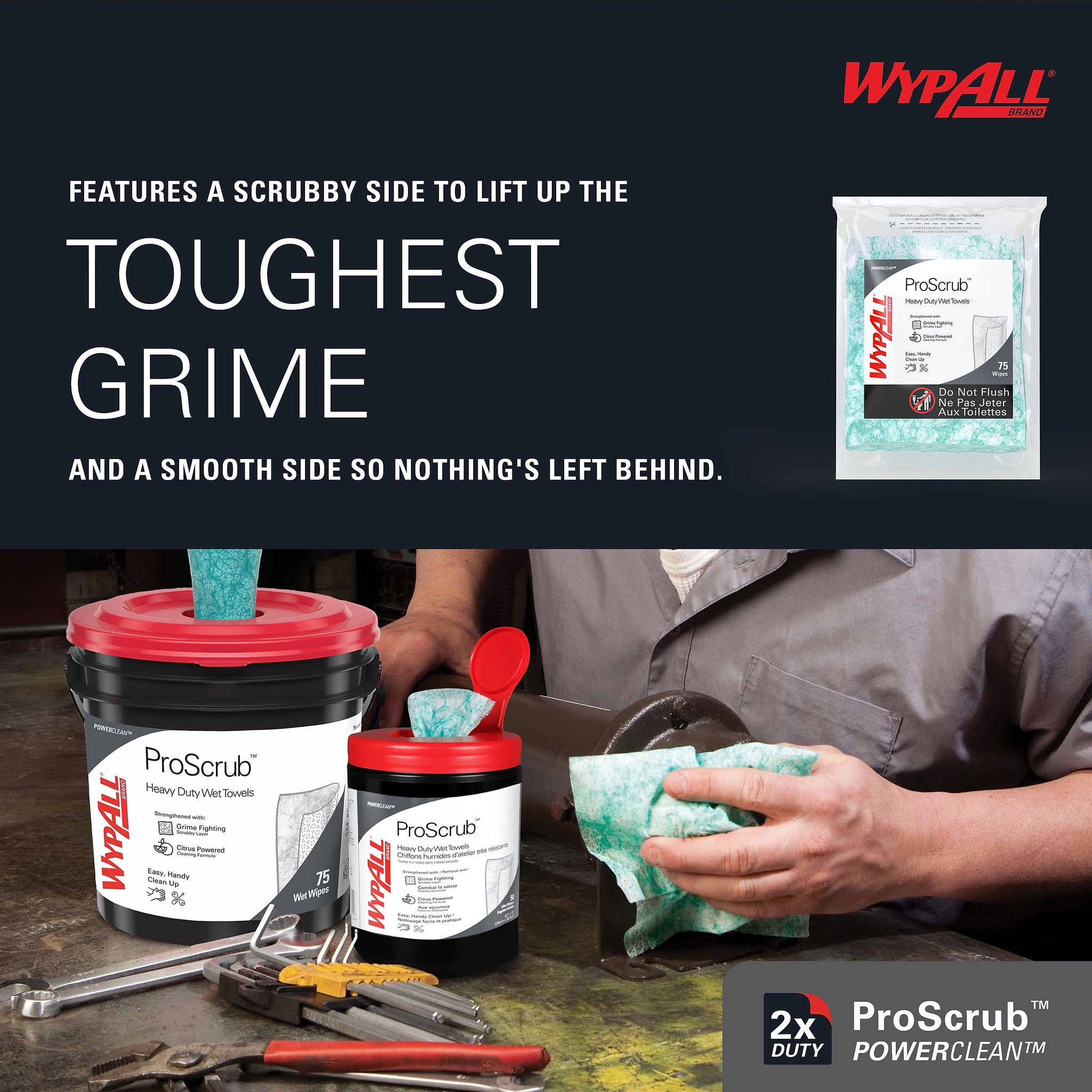 WypAll PowerClean ProScrub Fabric Cleaning Wipers, 9.5