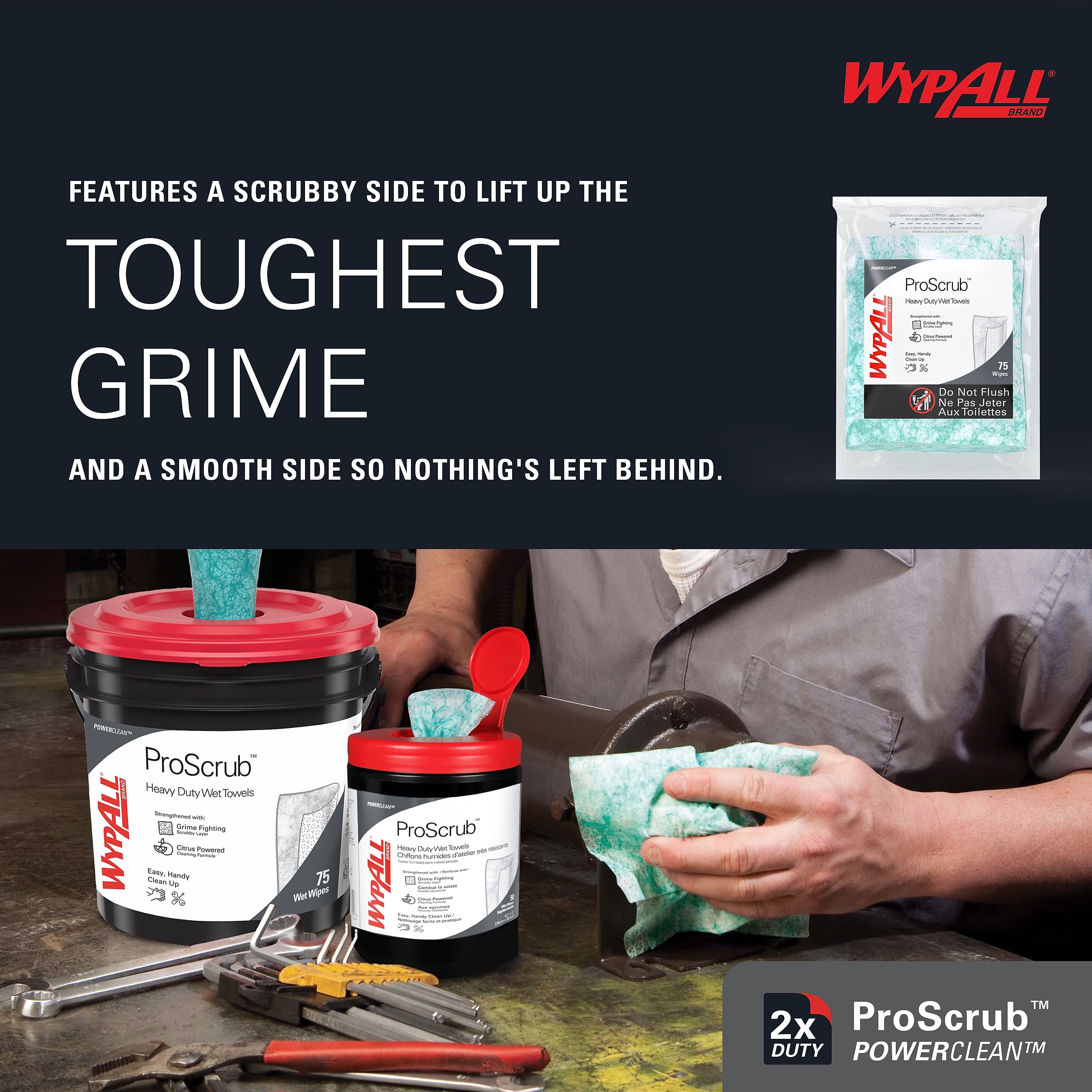 WypAll PowerClean ProScrub Fabric Cleaning Wipers, 9.5