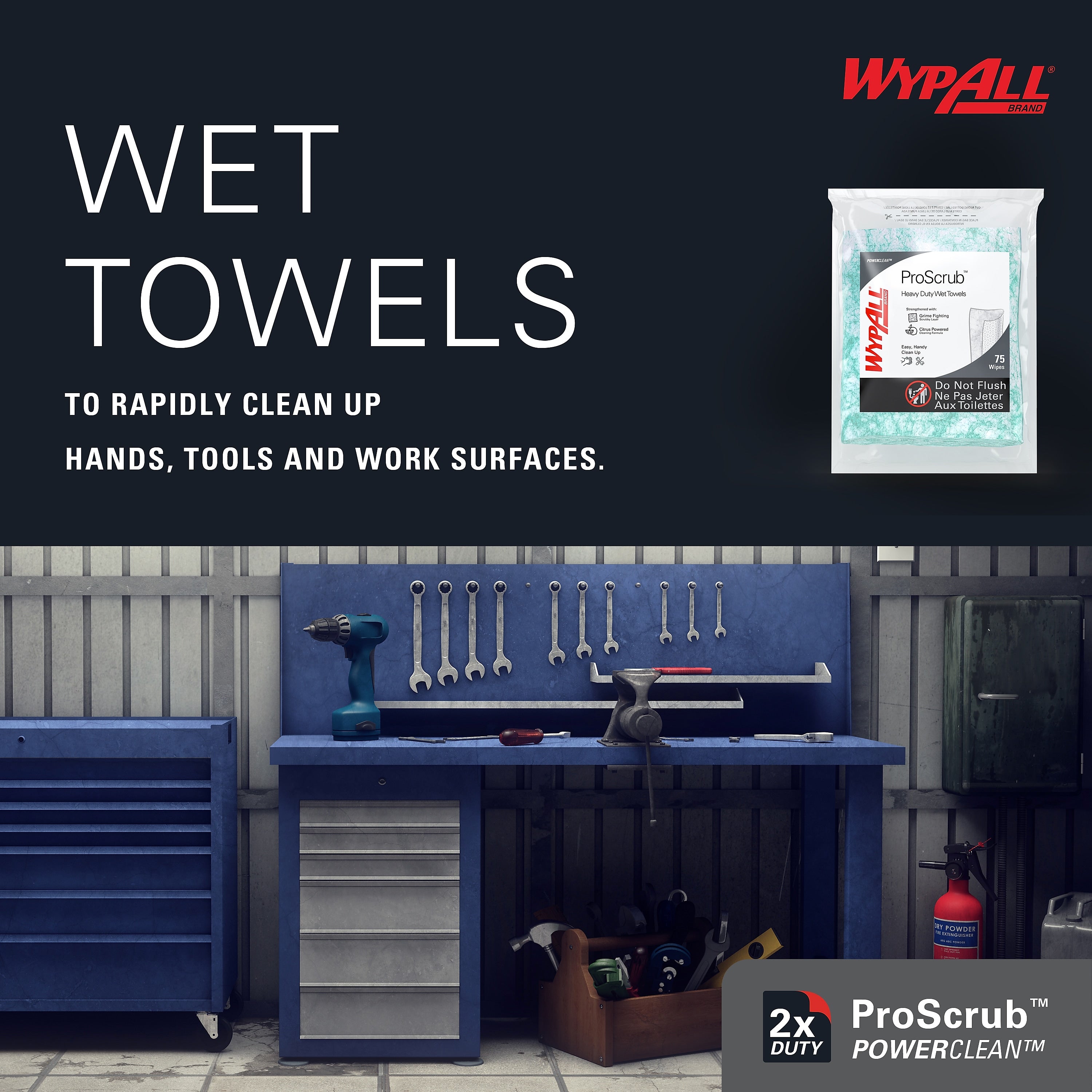 WypAll PowerClean ProScrub Fabric Cleaning Wipers, 9.5