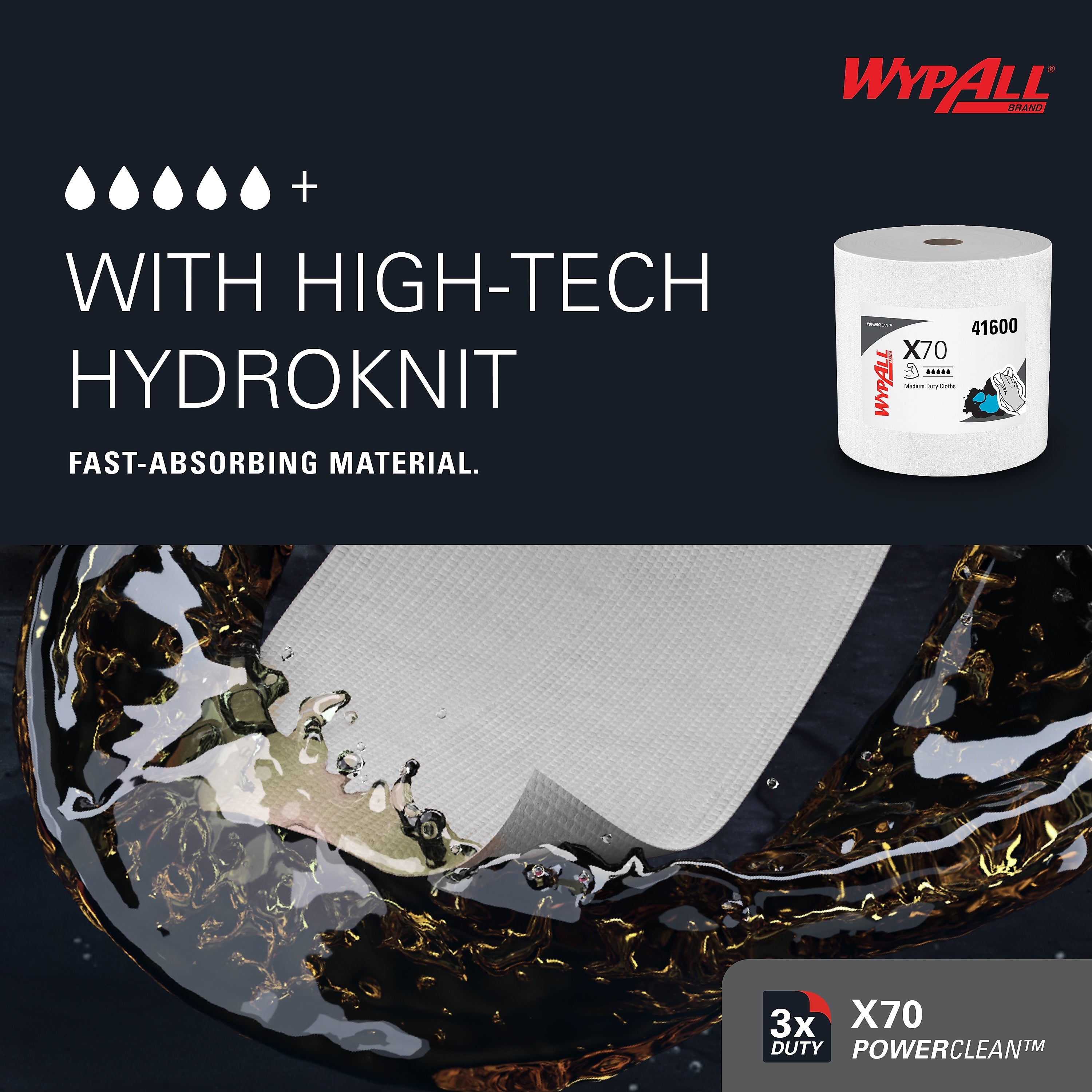 WypAll PowerClean X70 Fabric Cleaning Wipers, 13.3