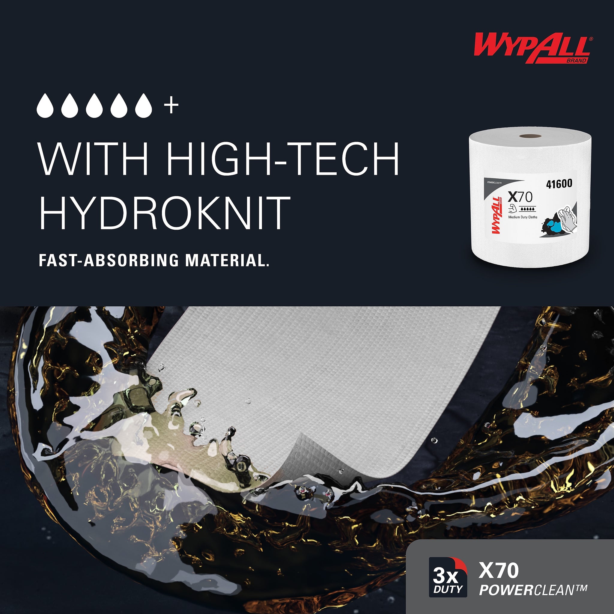 WypAll PowerClean X70 Fabric Cleaning Wipers, 13.3